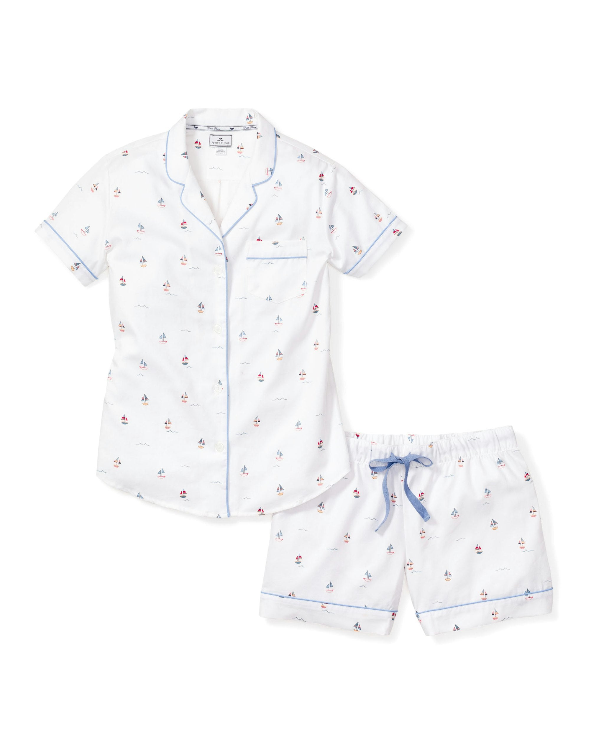 Women's Twill Short Sleeve Short Set in Coastal Charms in Bateau#Color_Bateau
