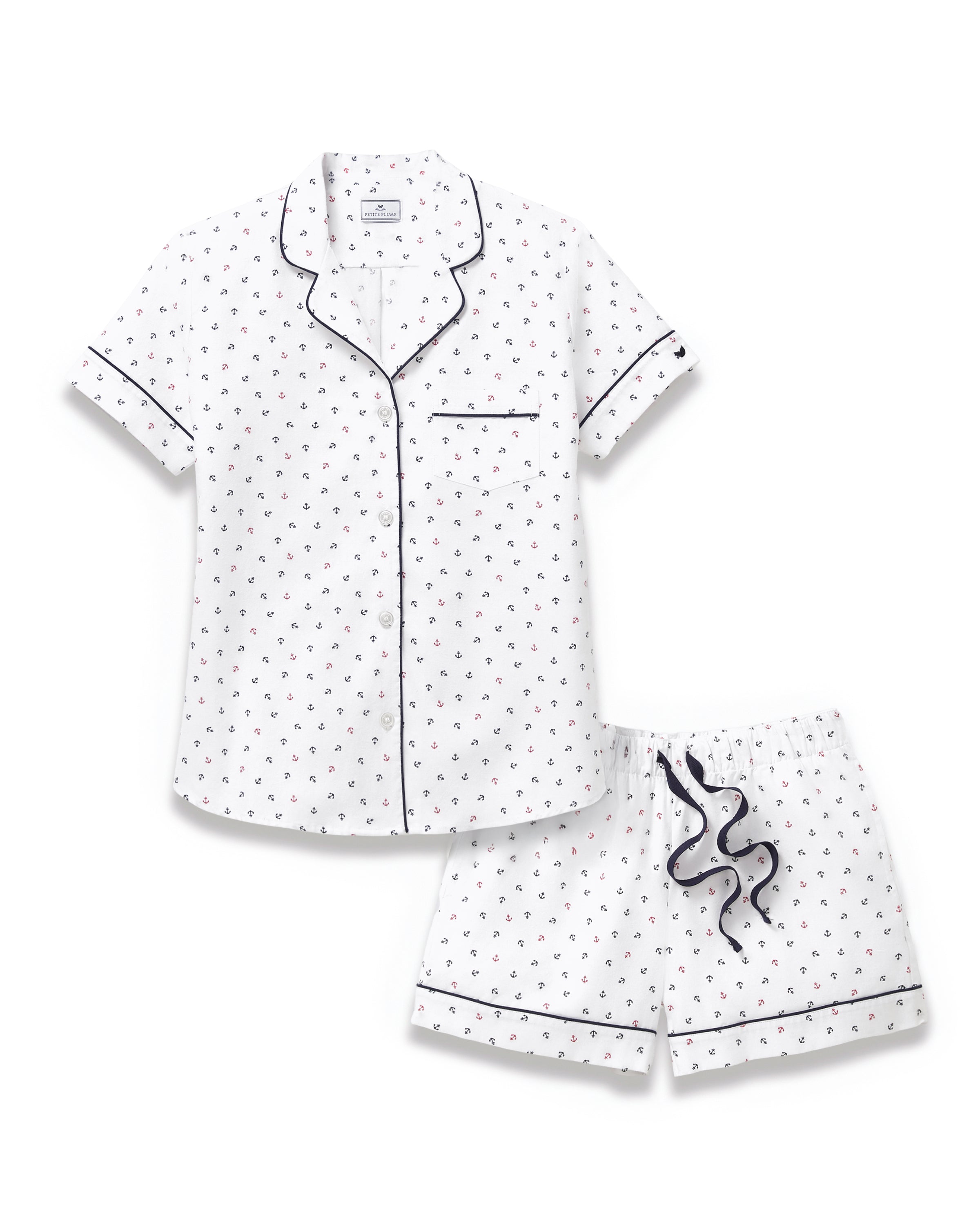 Women's Twill Short Sleeve Short Set in Anchors Away White