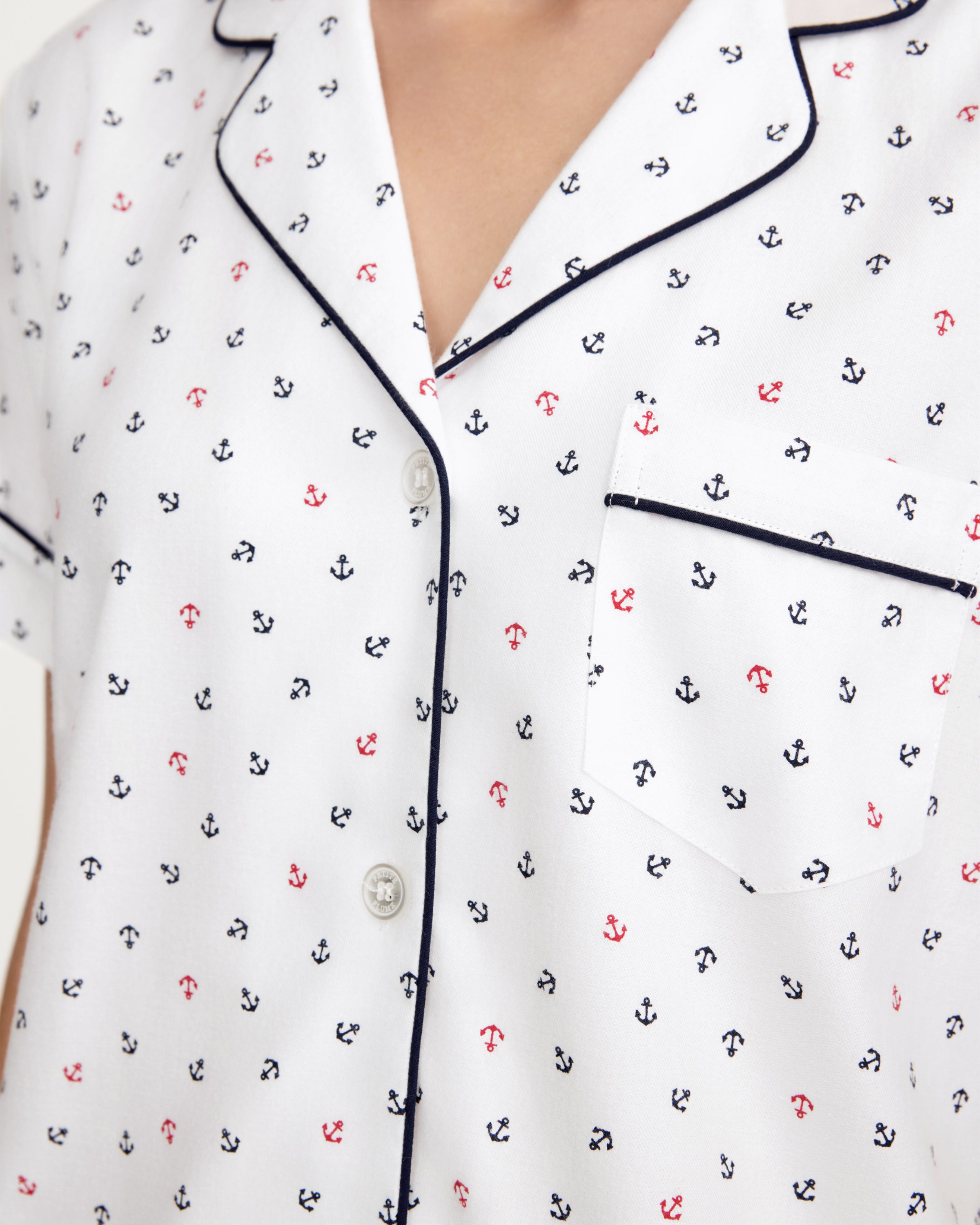Women's Twill Short Sleeve Short Set in Anchors Away White