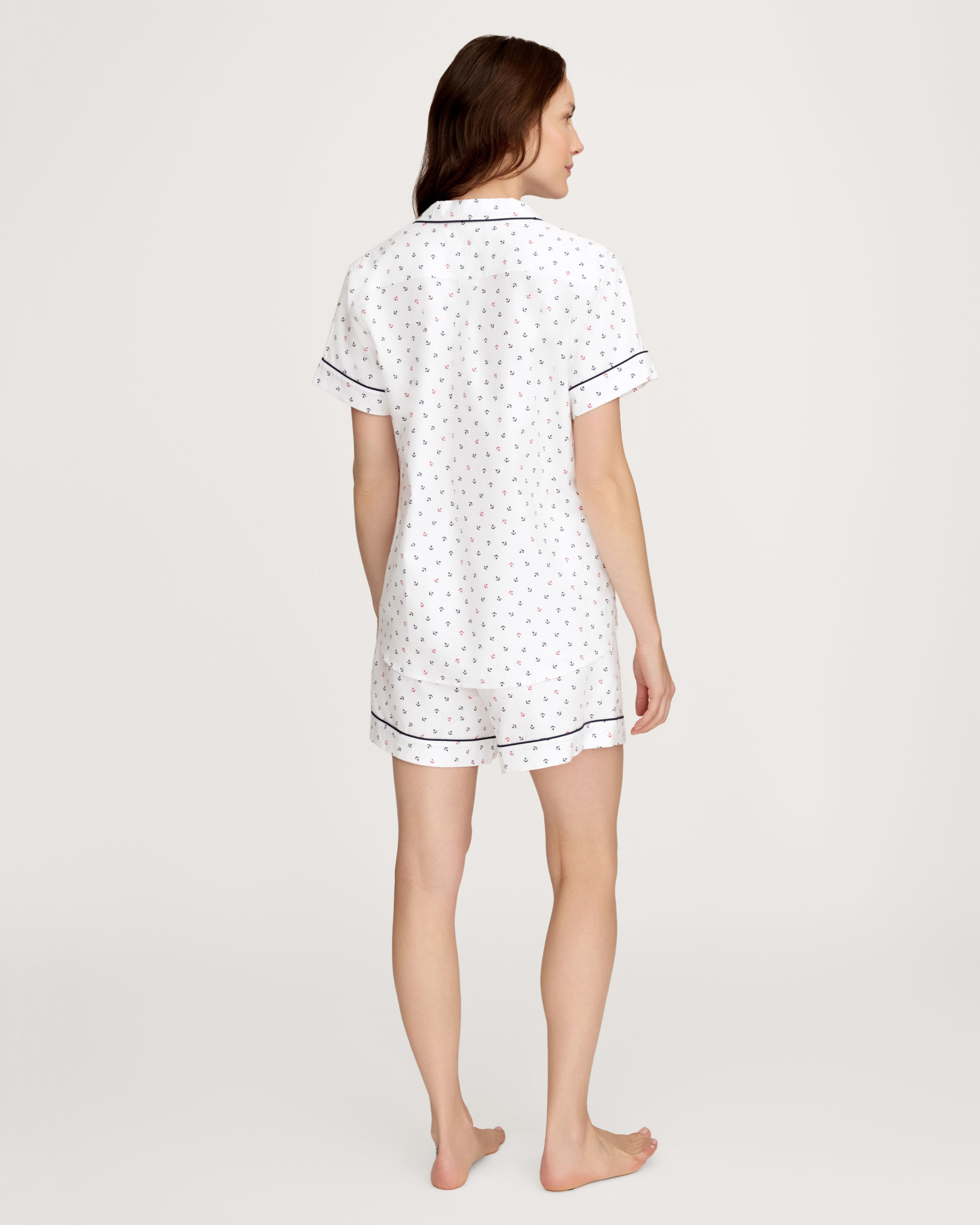 Women's Twill Short Sleeve Short Set in Anchors Away White