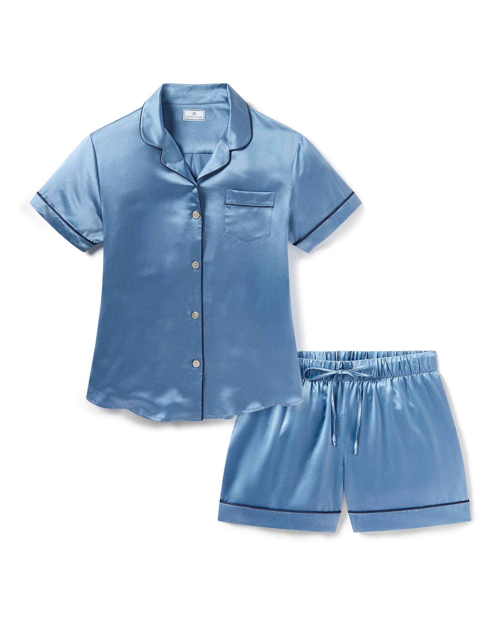 Women's Silk Short Sleeve Short Set in Mystique Blue