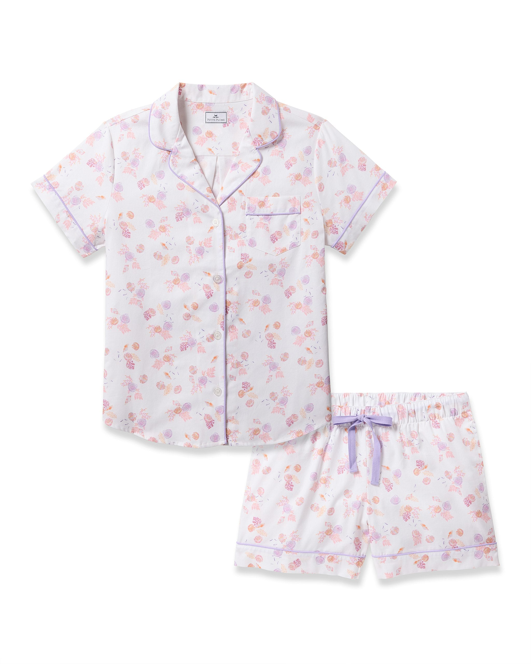 Women's Twill Short Sleeve Short Set in Coastal Charms in Seashell Splendor#Color_Seashell Splendor