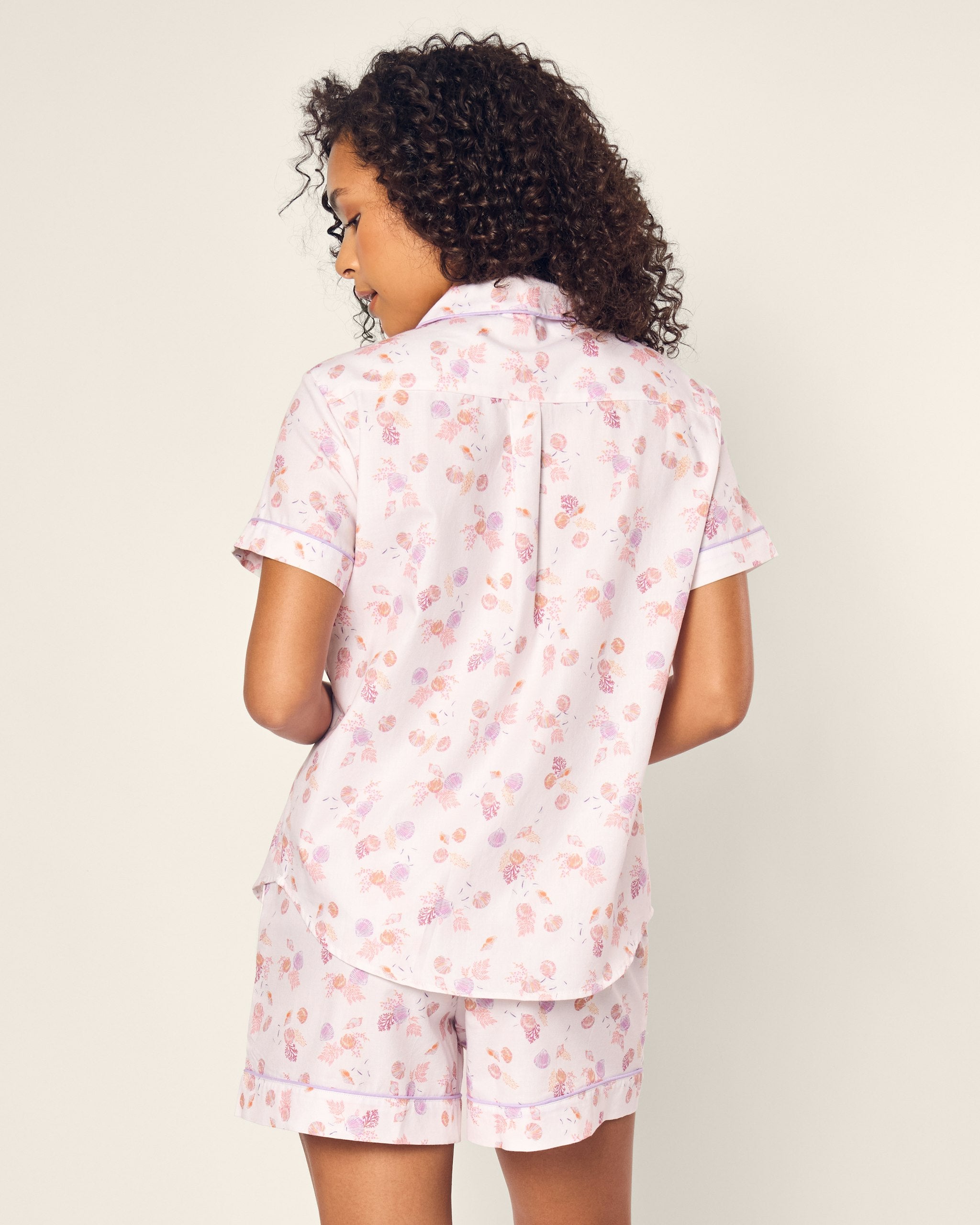 Women's Twill Short Sleeve Short Set in Coastal Charms in Seashell Splendor#Color_Seashell Splendor