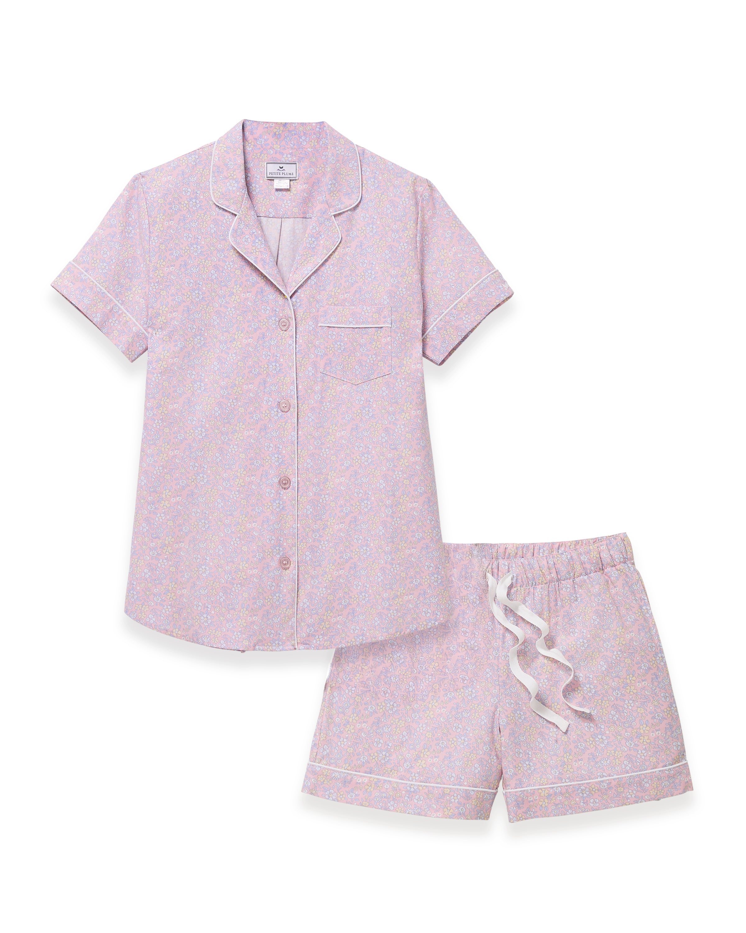 Women's Twill Short Sleeve Short Set in Fleur Blush
