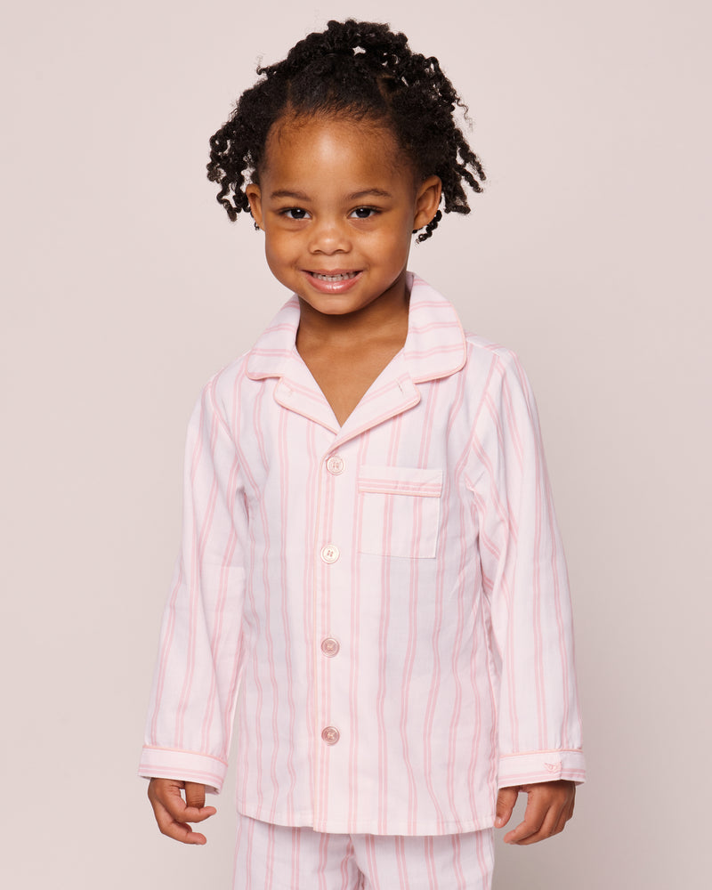 Kid's Twill Pajama Set in Pink and White Stripe