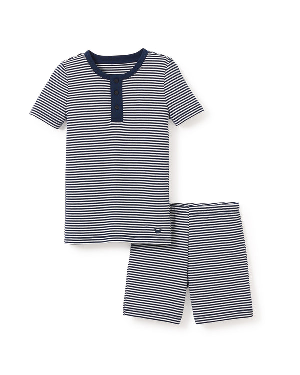 100% Pima Cotton Navy Stripe Short Set