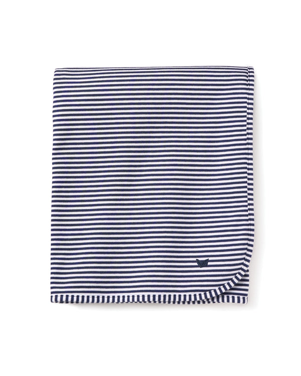 100% Pima Cotton Navy Stripe Baby Blanket