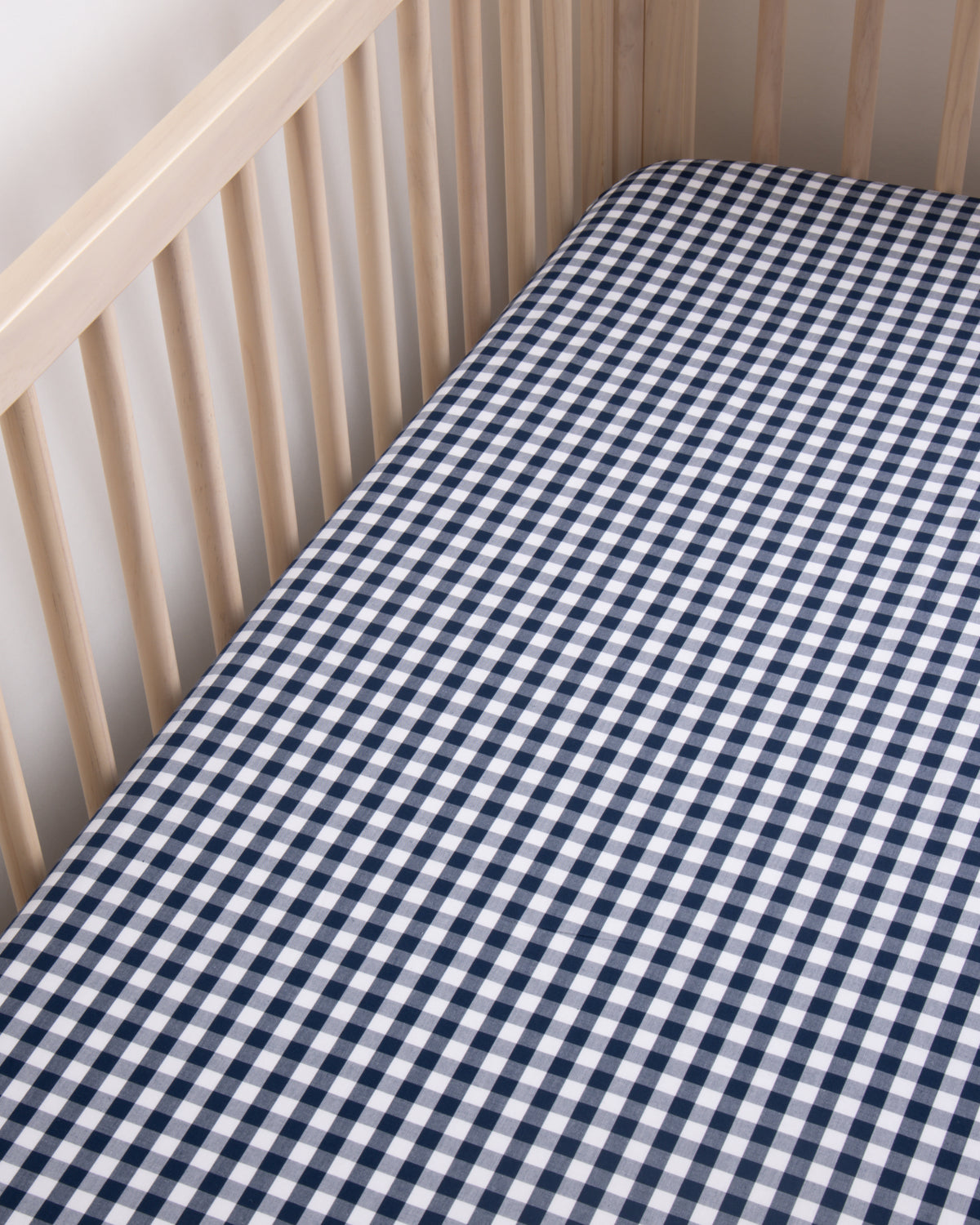 Luxe Premium Percale Crib Sheet in Navy Gingham
