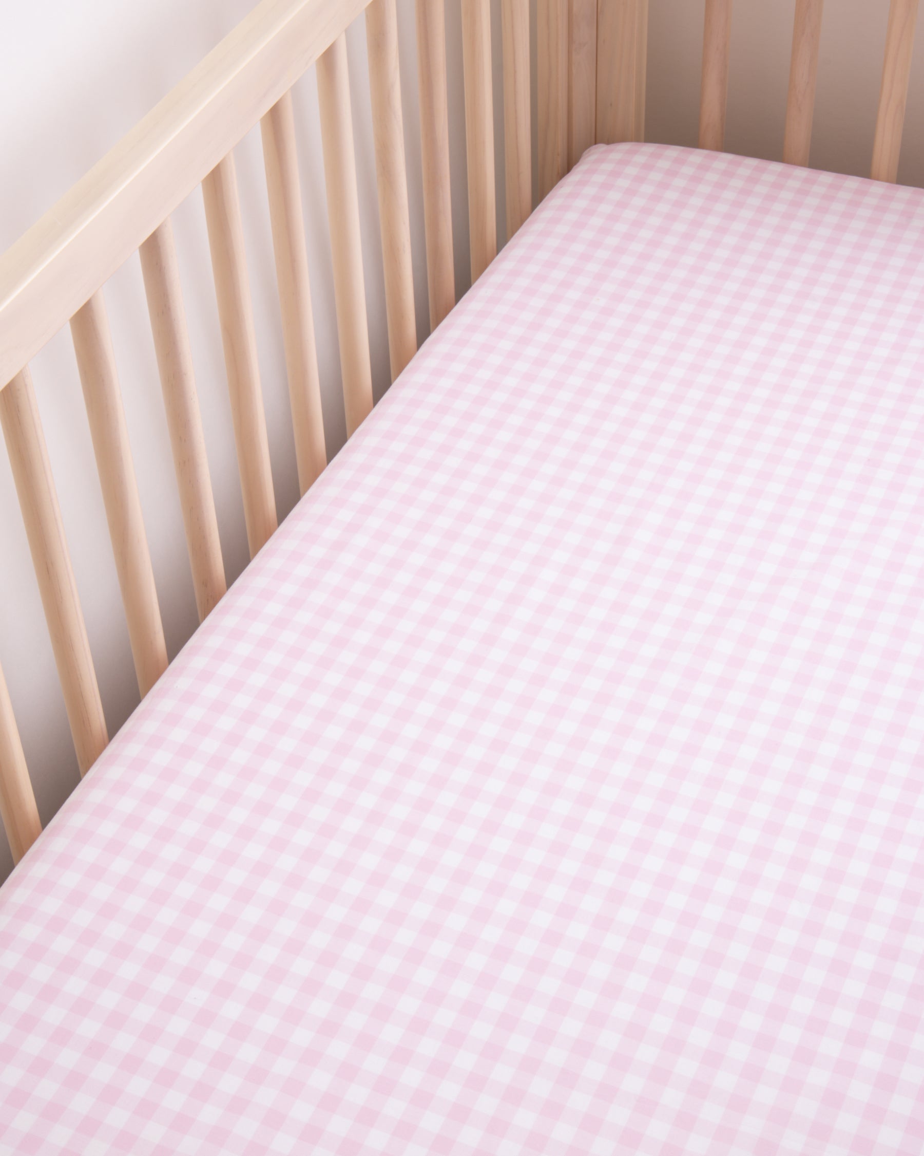 Luxe Premium Cotton Crib Sheet in Navy Gingham  in Pink Gingham#Color_Pink Gingham