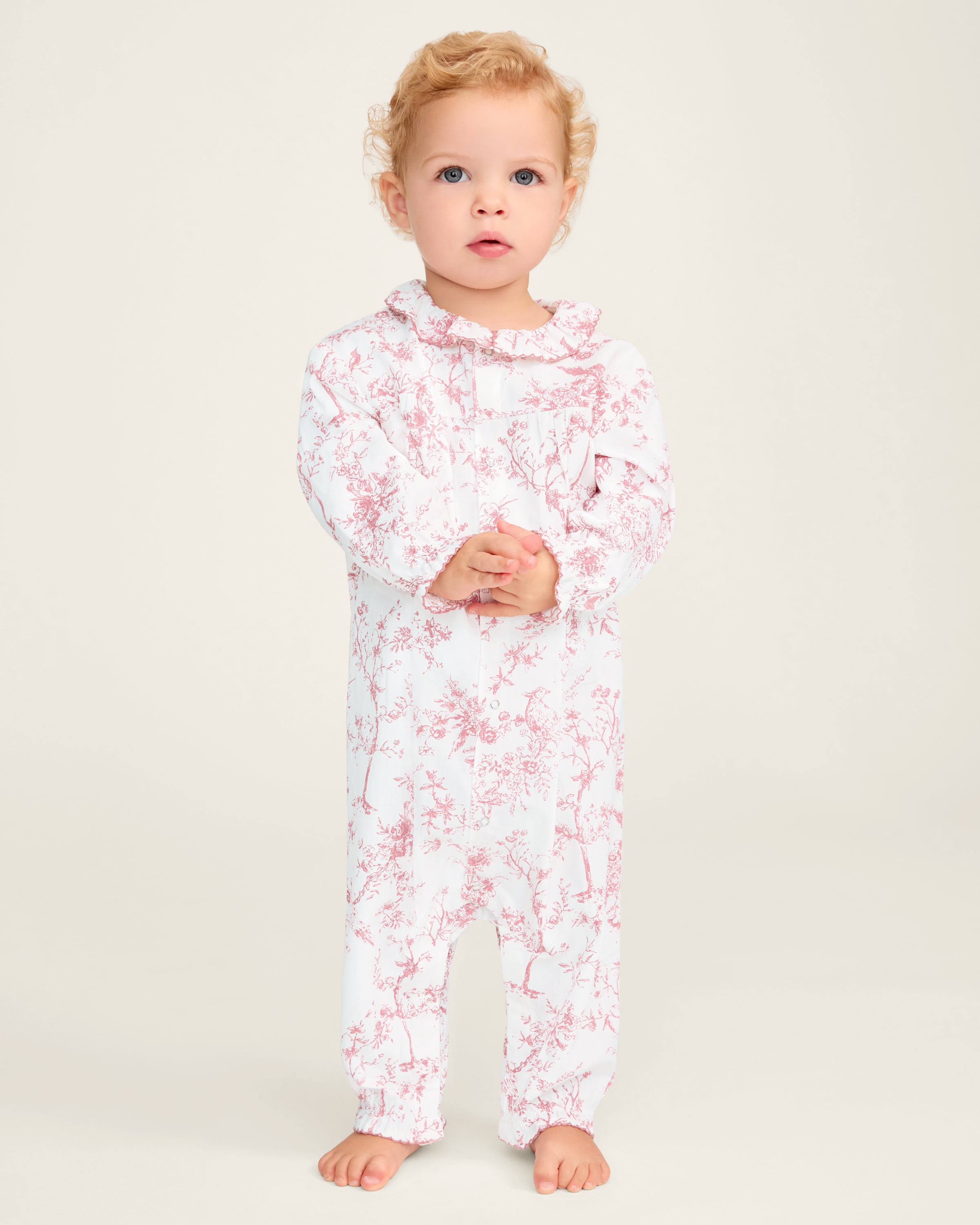 Baby's Twill Madeline Romper in Pink Timeless Toile