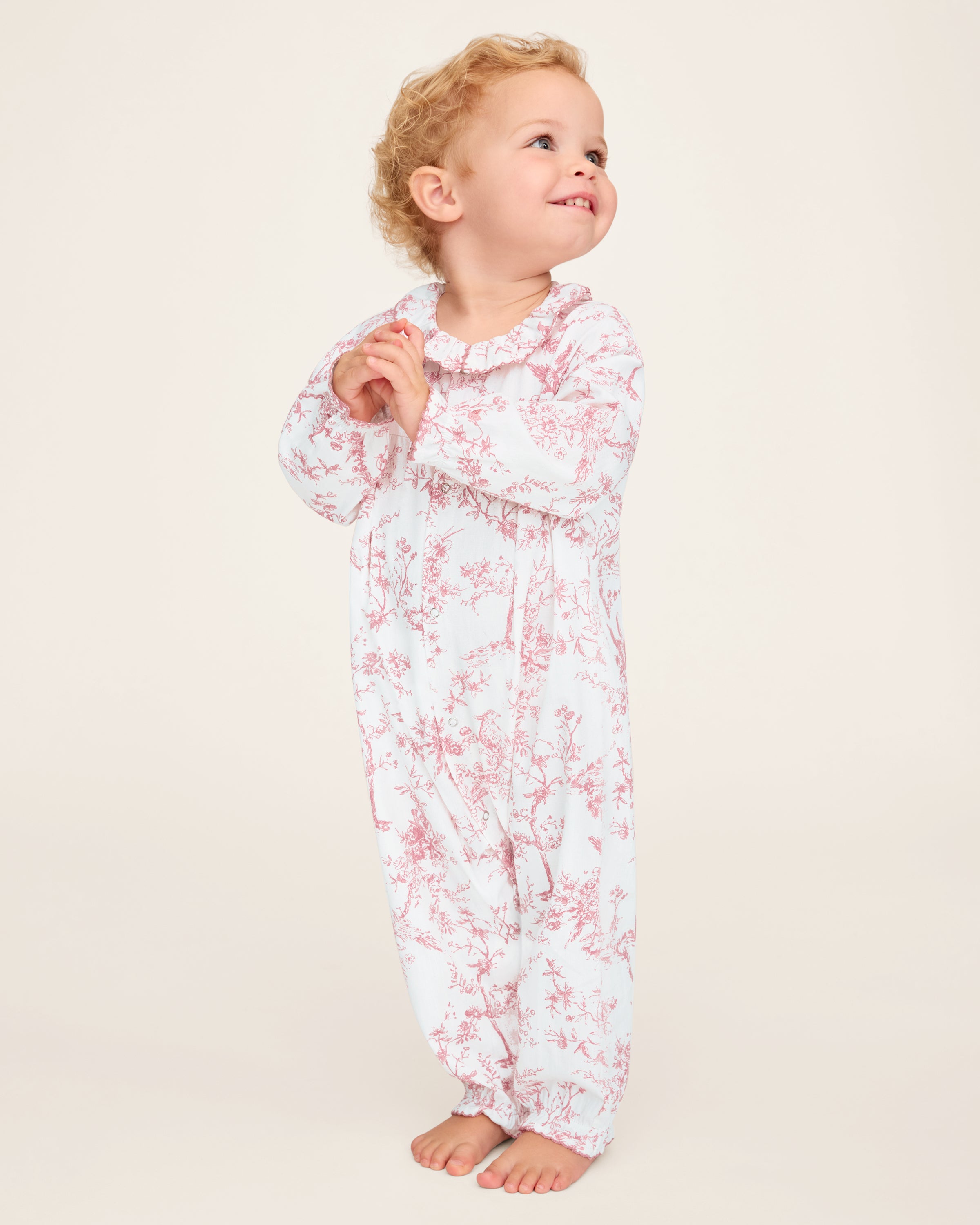 Baby's Twill Madeline Romper in Pink Timeless Toile