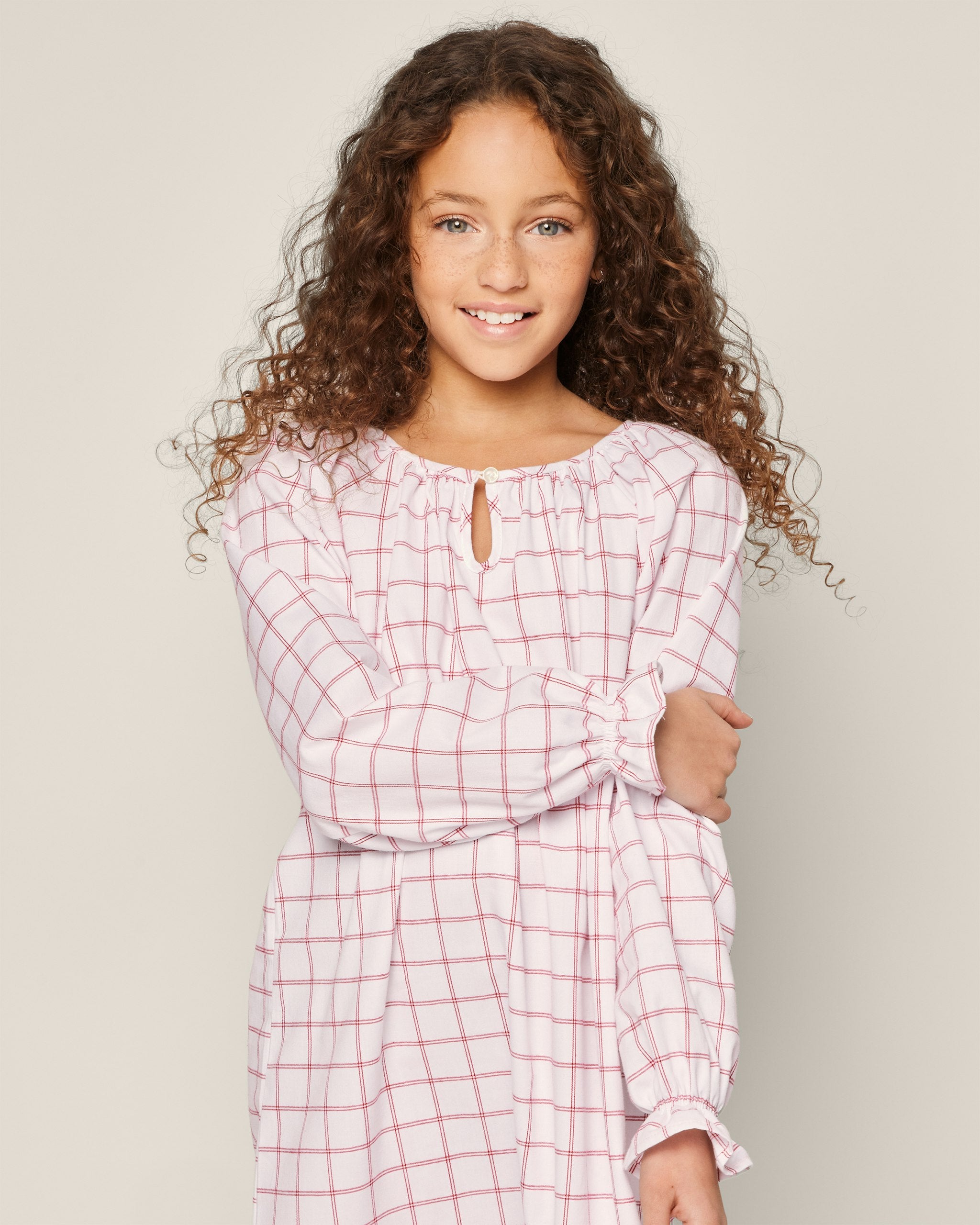 Girl's Twill Delphine Nightgown in Garnet Tattersall in Garnet Tattersall#Color_Garnet Tattersall