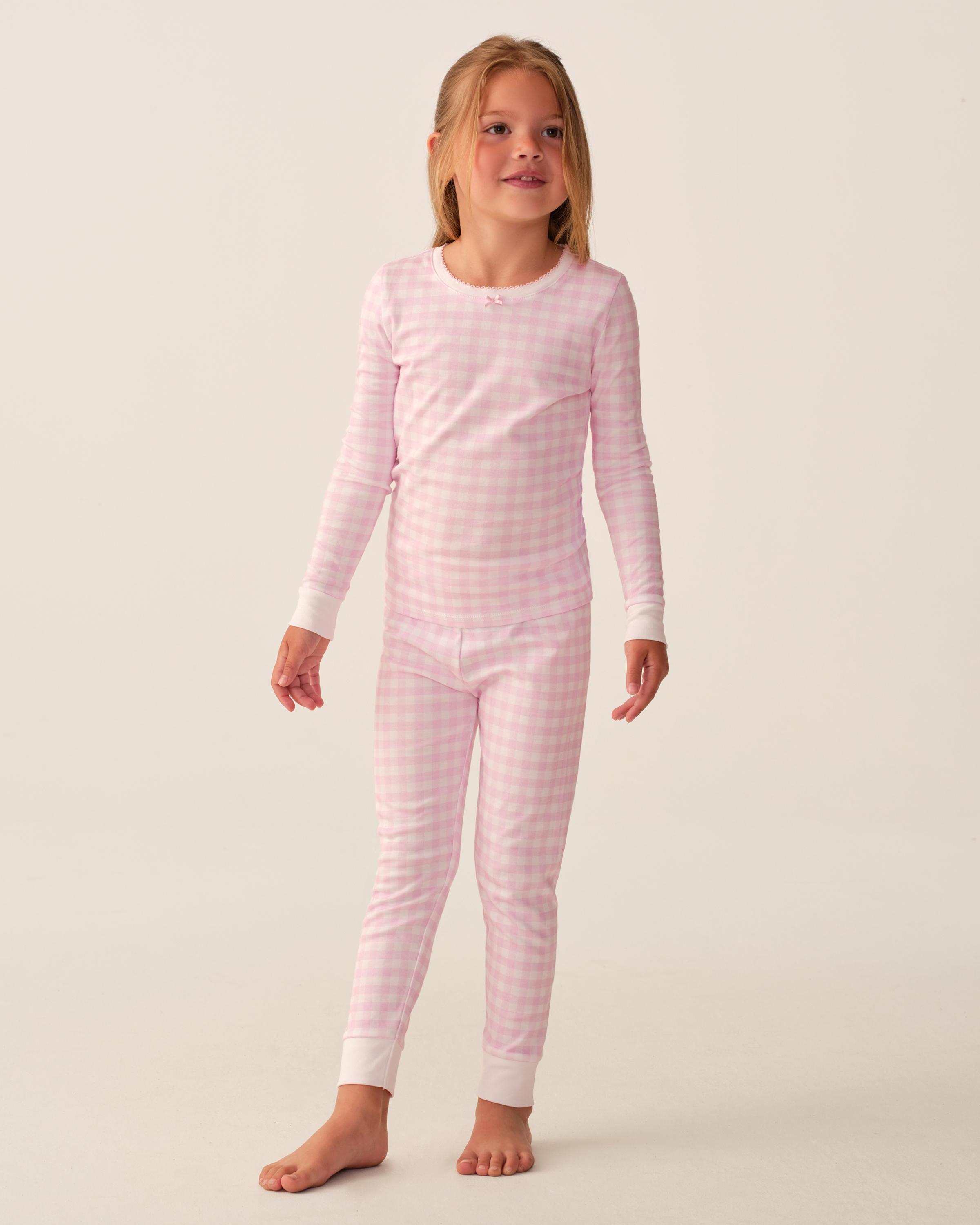 Kid's Pima Snug Fit Pajama Set in Pink Gingham