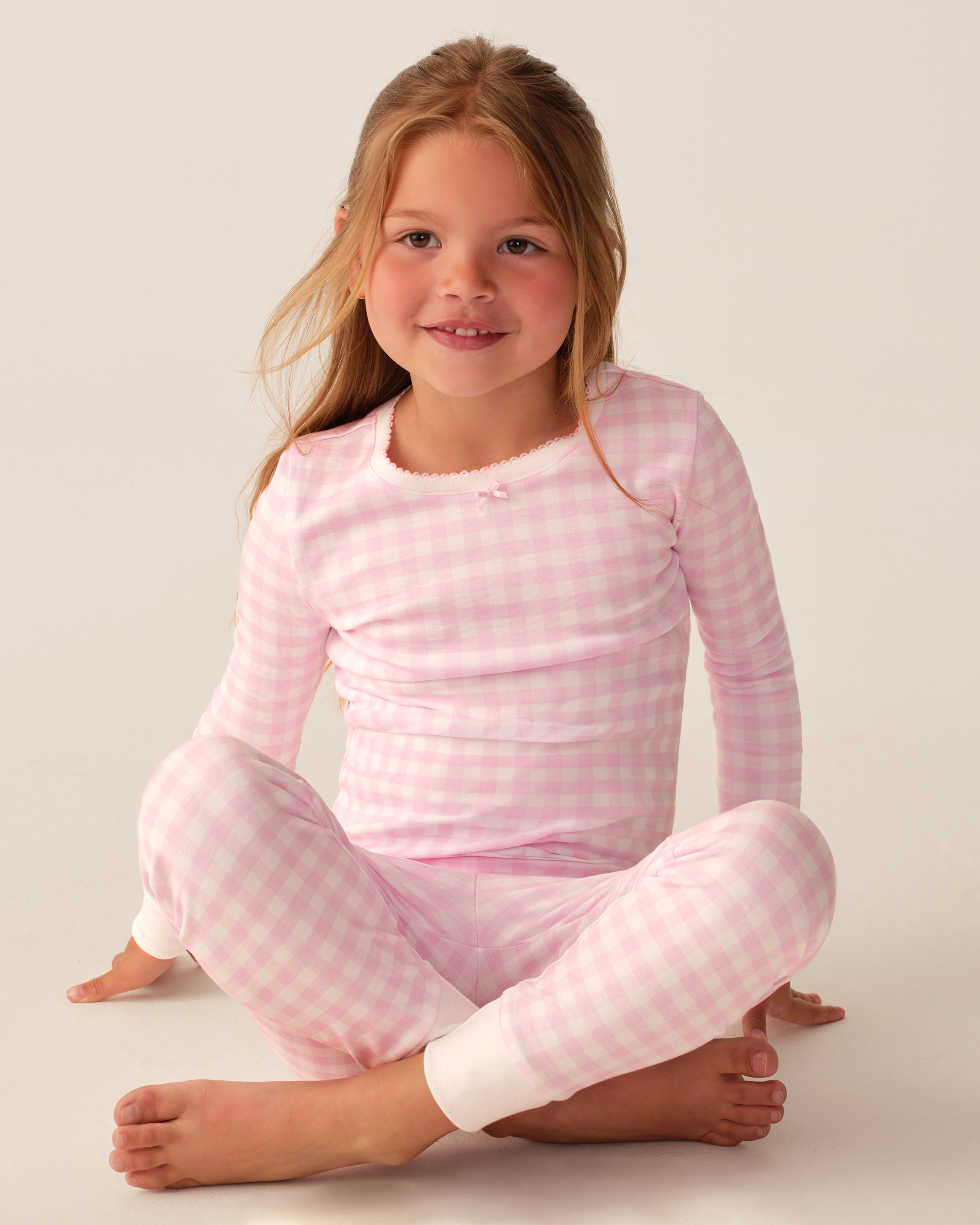 Kid's Pima Snug Fit Pajama Set in Pink Gingham