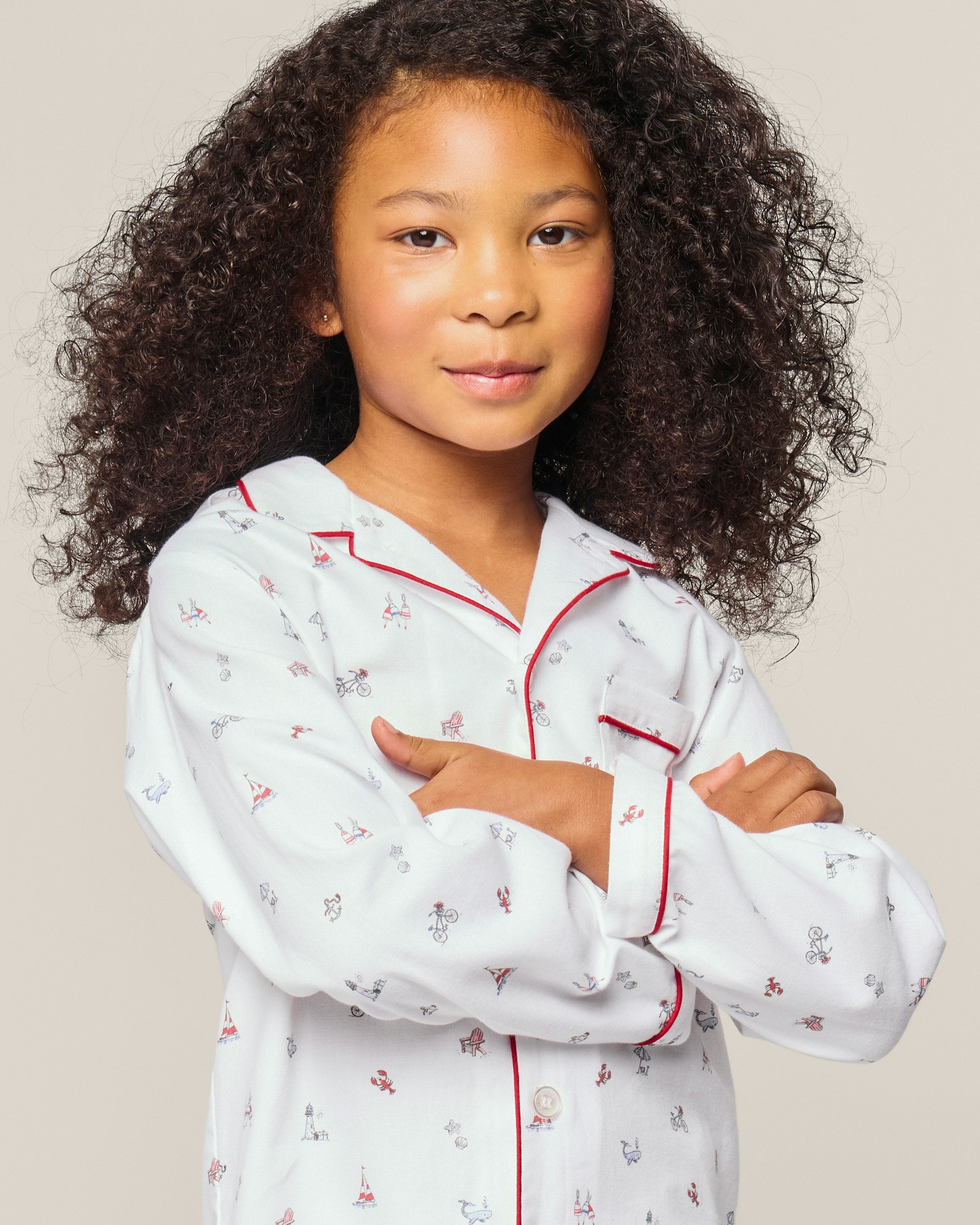 Kid's Twill Pajama Set in Flamingos in Coastal Charms#Color_Coastal Charms