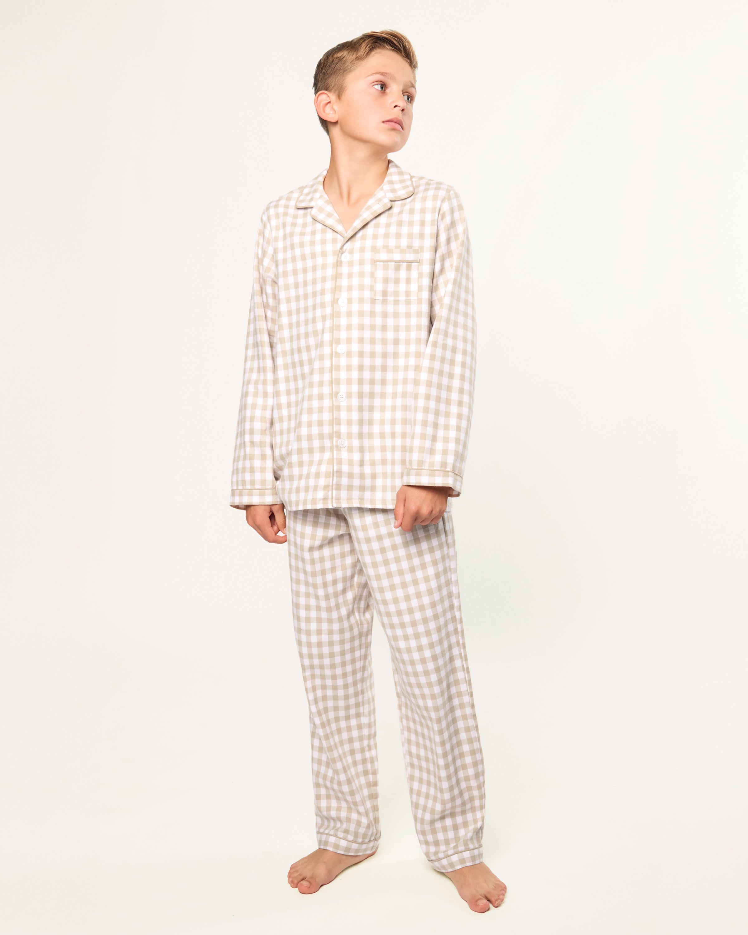 Kid's Twill Pajama Set in Camel Gingham