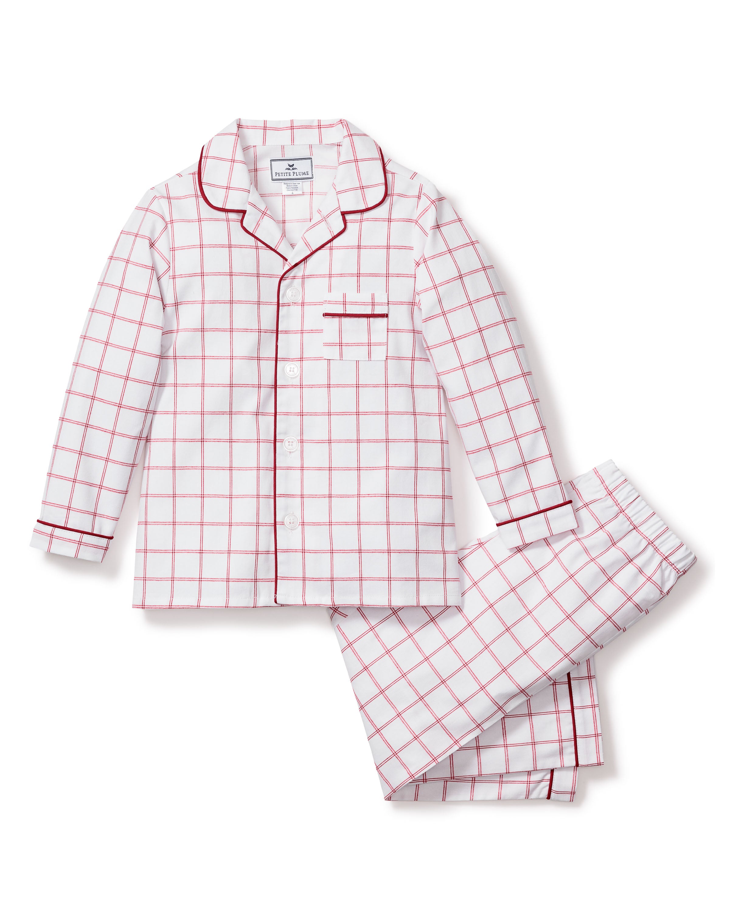 Kid's Twill Pajama Set in Garnet Tattersall in Garnet Tattersall#Color_Garnet Tattersall