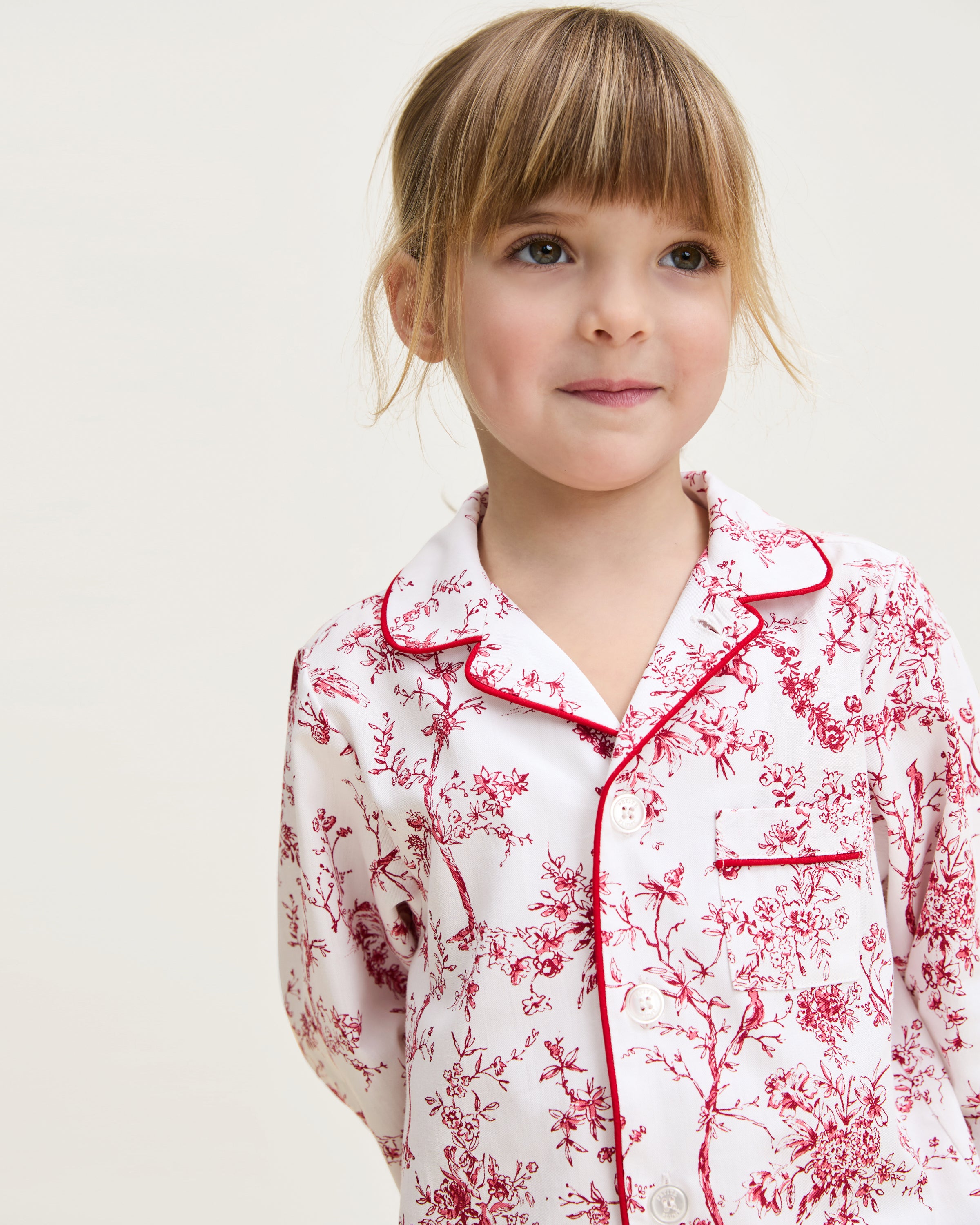 Kid's Twill Pajama Set in Red Timeless Toile