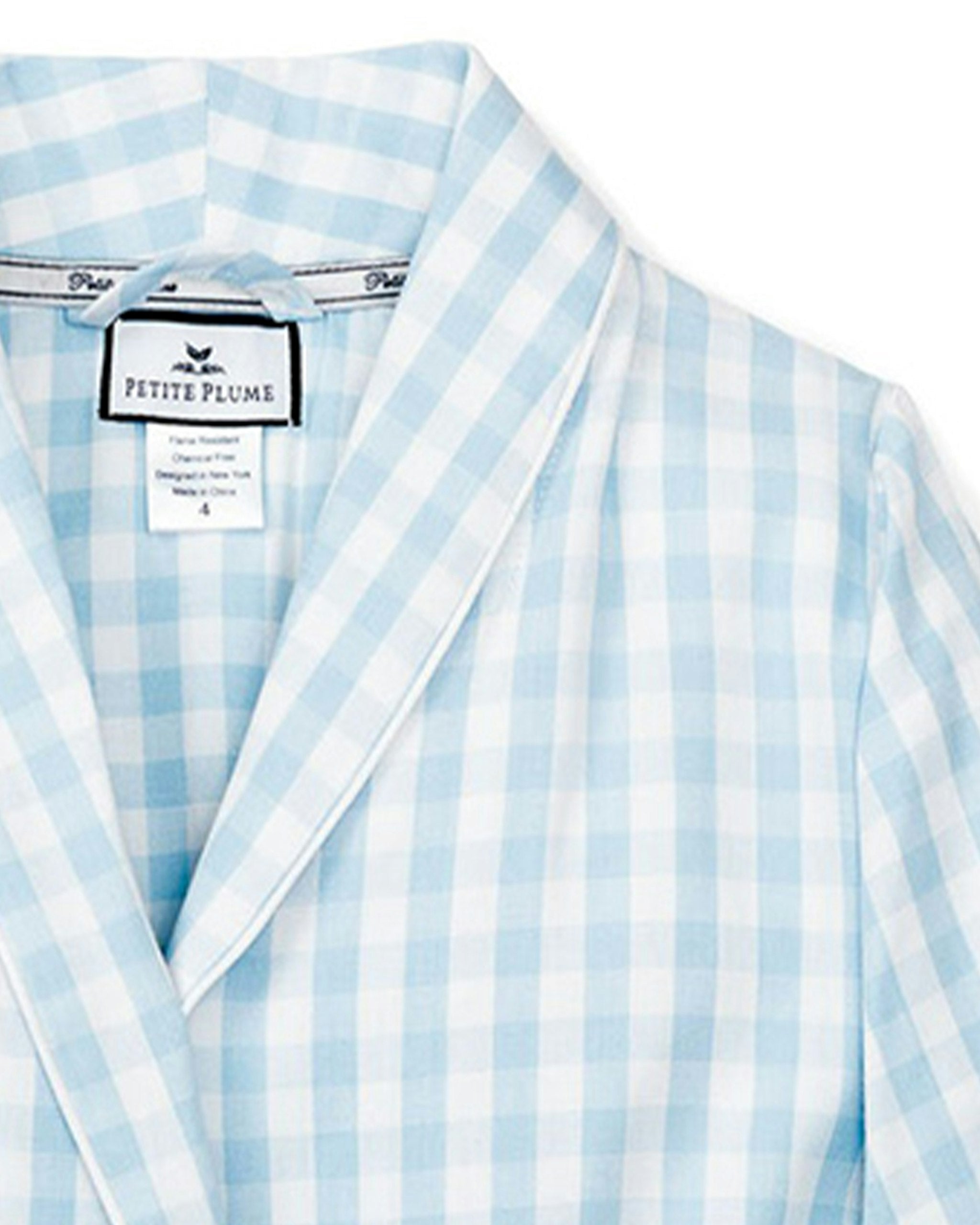 Kid's Twill Robe in Navy Gingham in Light Blue Gingham#Color_Light Blue Gingham