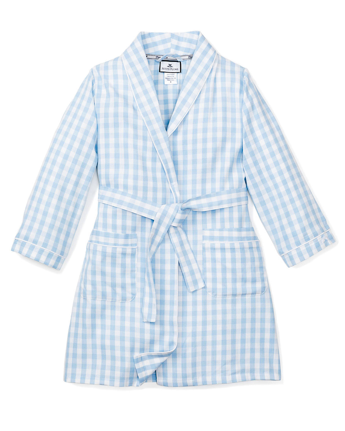 Baby Blue Robe Boy's Light Blue Gingham Robe | Petite Plume