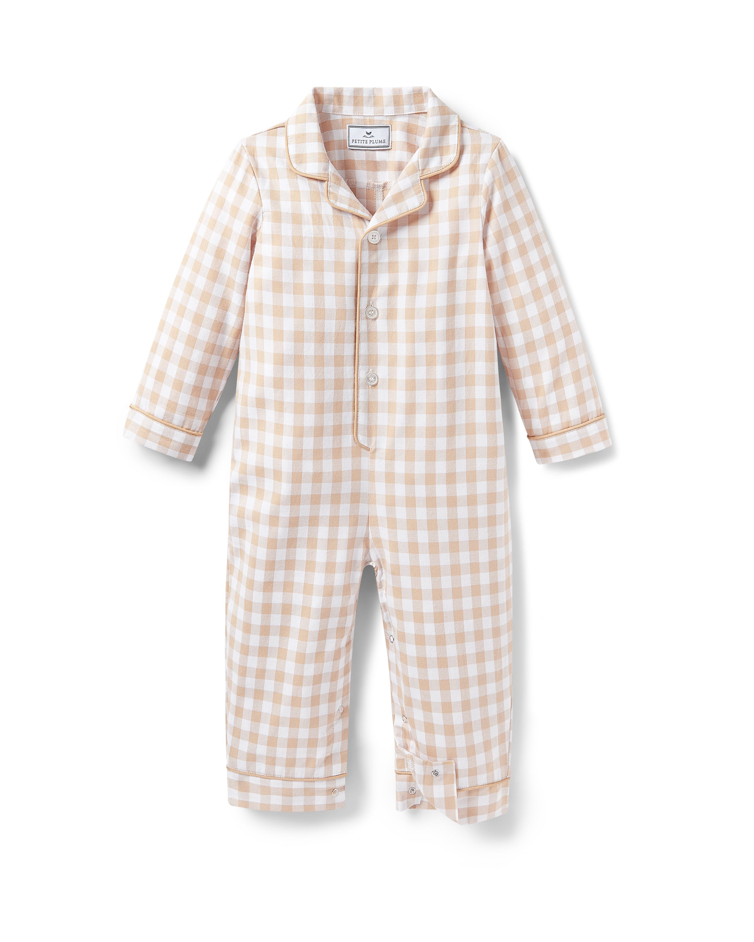 Baby's Twill Classic Romper in Camel Gingham
