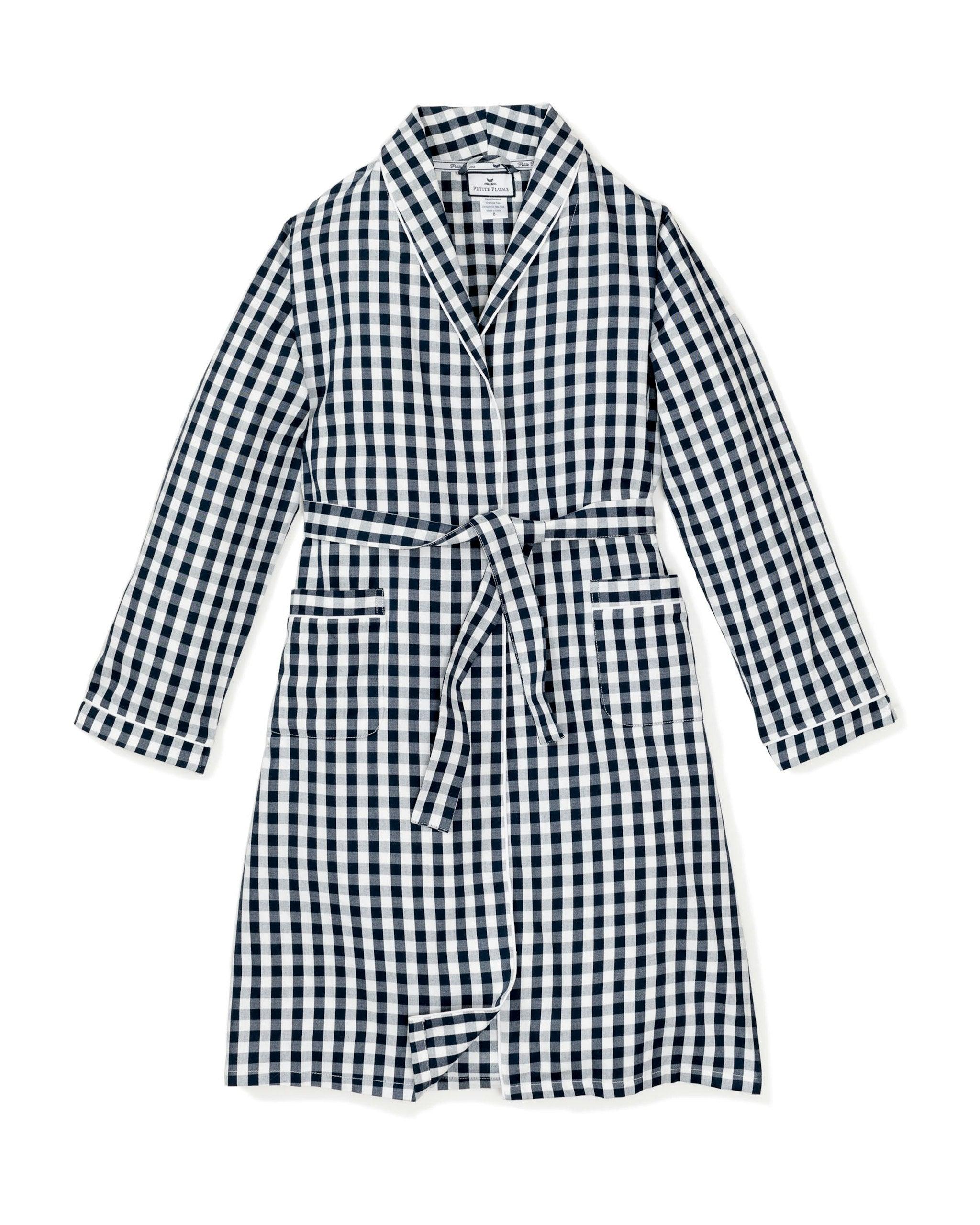 Kid's Twill Robe in Navy Gingham in Navy Gingham#Color_Navy Gingham