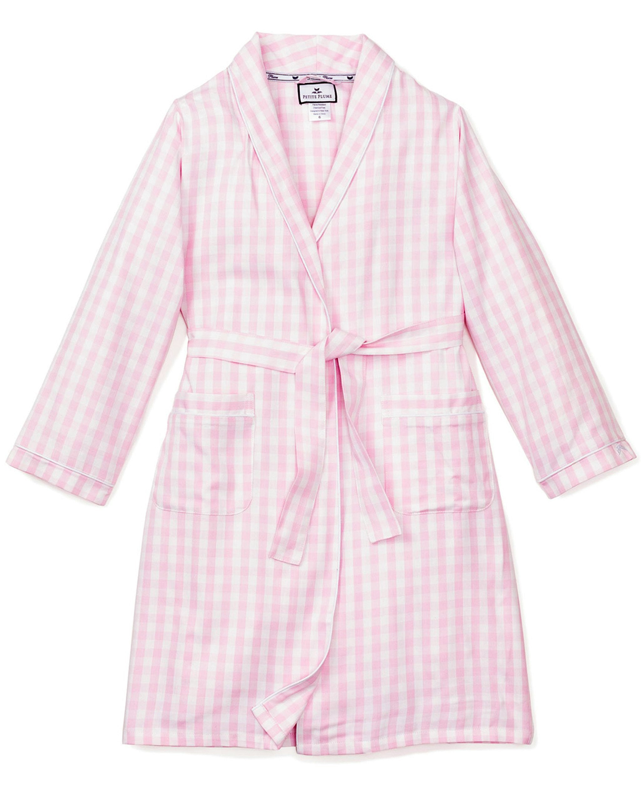 Kid's Twill Robe in Navy Gingham in Pink Gingham#Color_Pink Gingham
