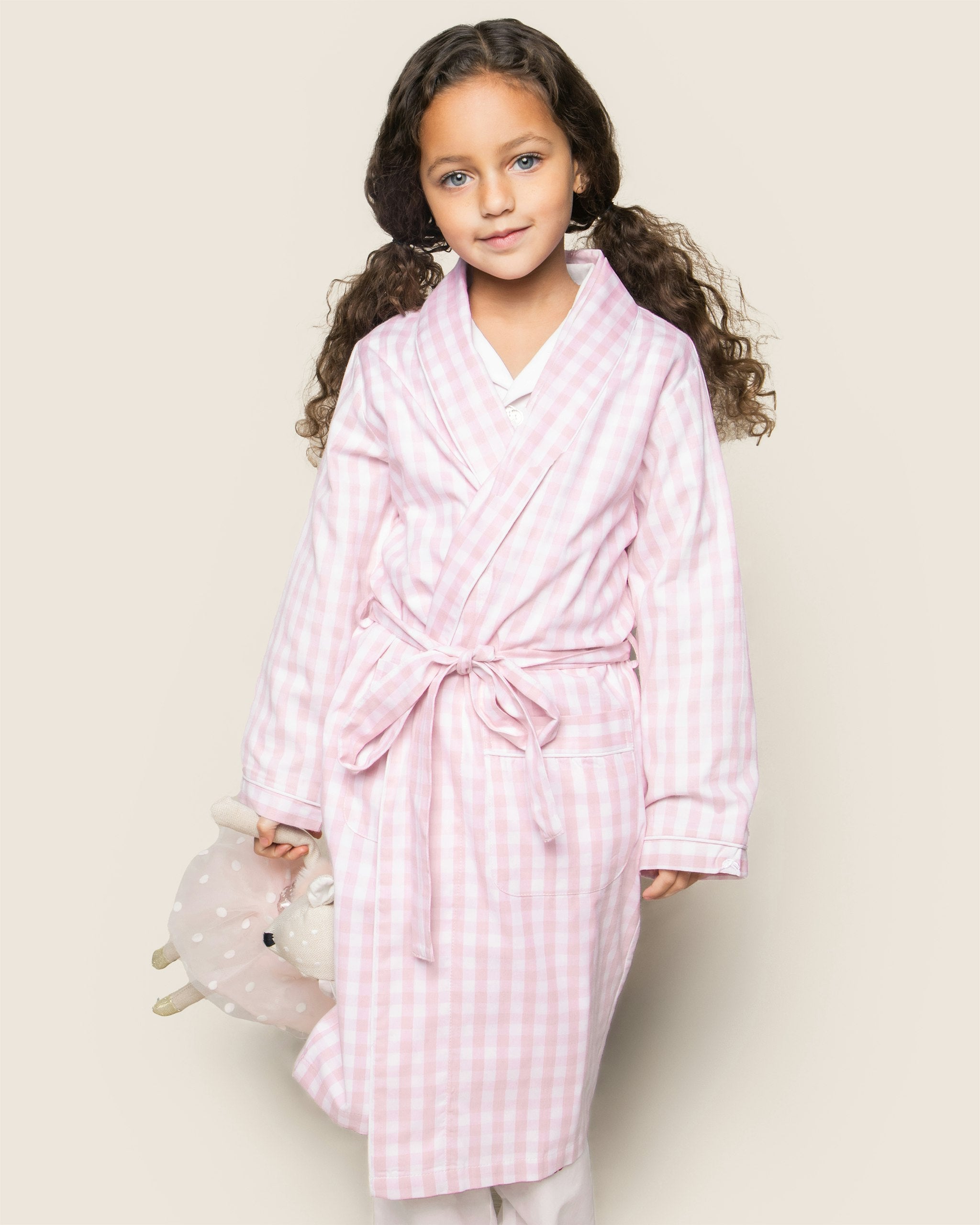 Kid's Twill Robe in Navy Gingham in Pink Gingham#Color_Pink Gingham