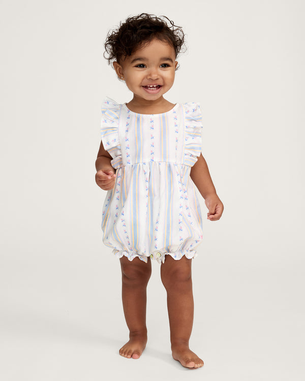 Baby's Twill Ruffled Romper in Cottage Stripe