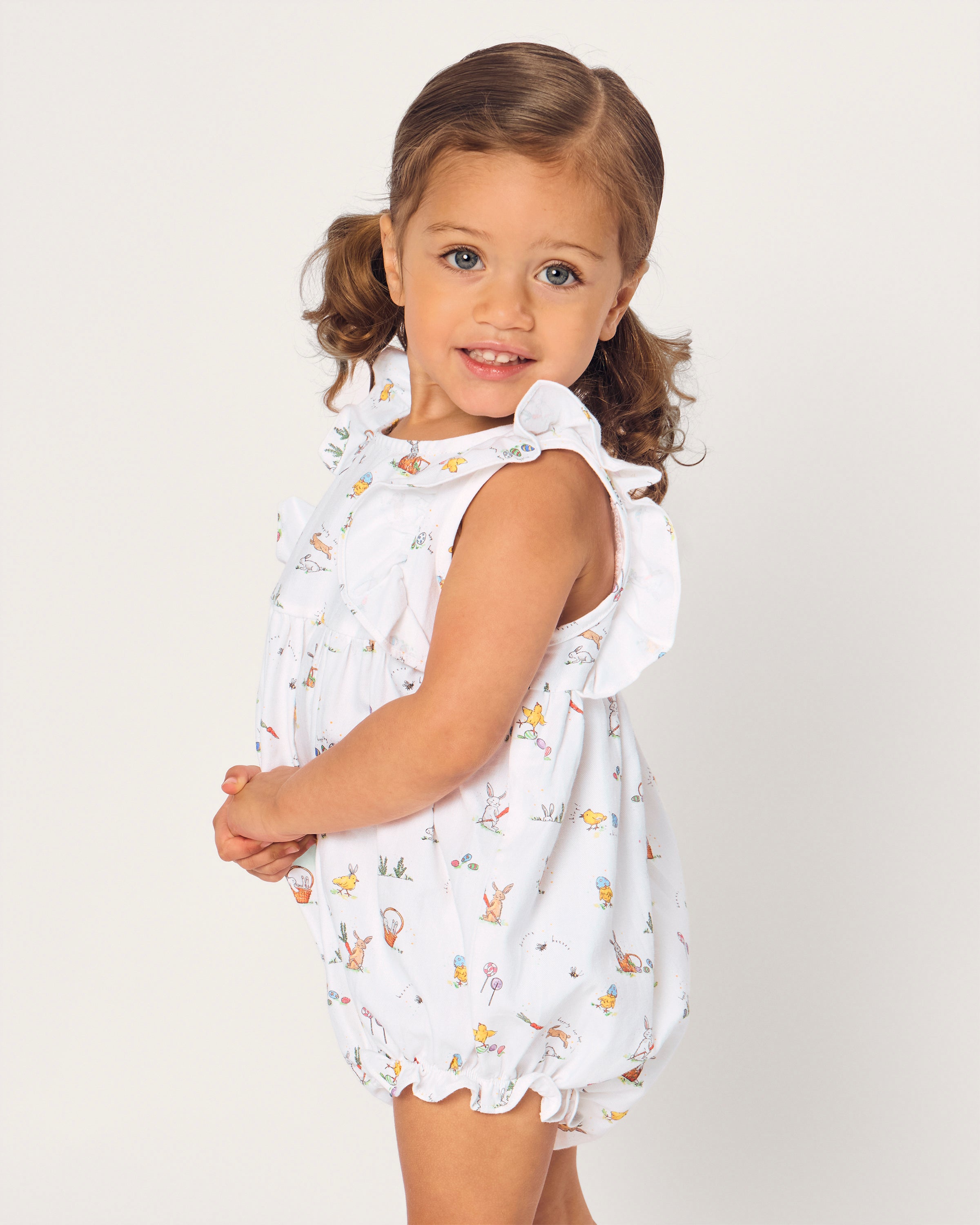 Baby's Twill Ruffled Romper in Easter Frolic