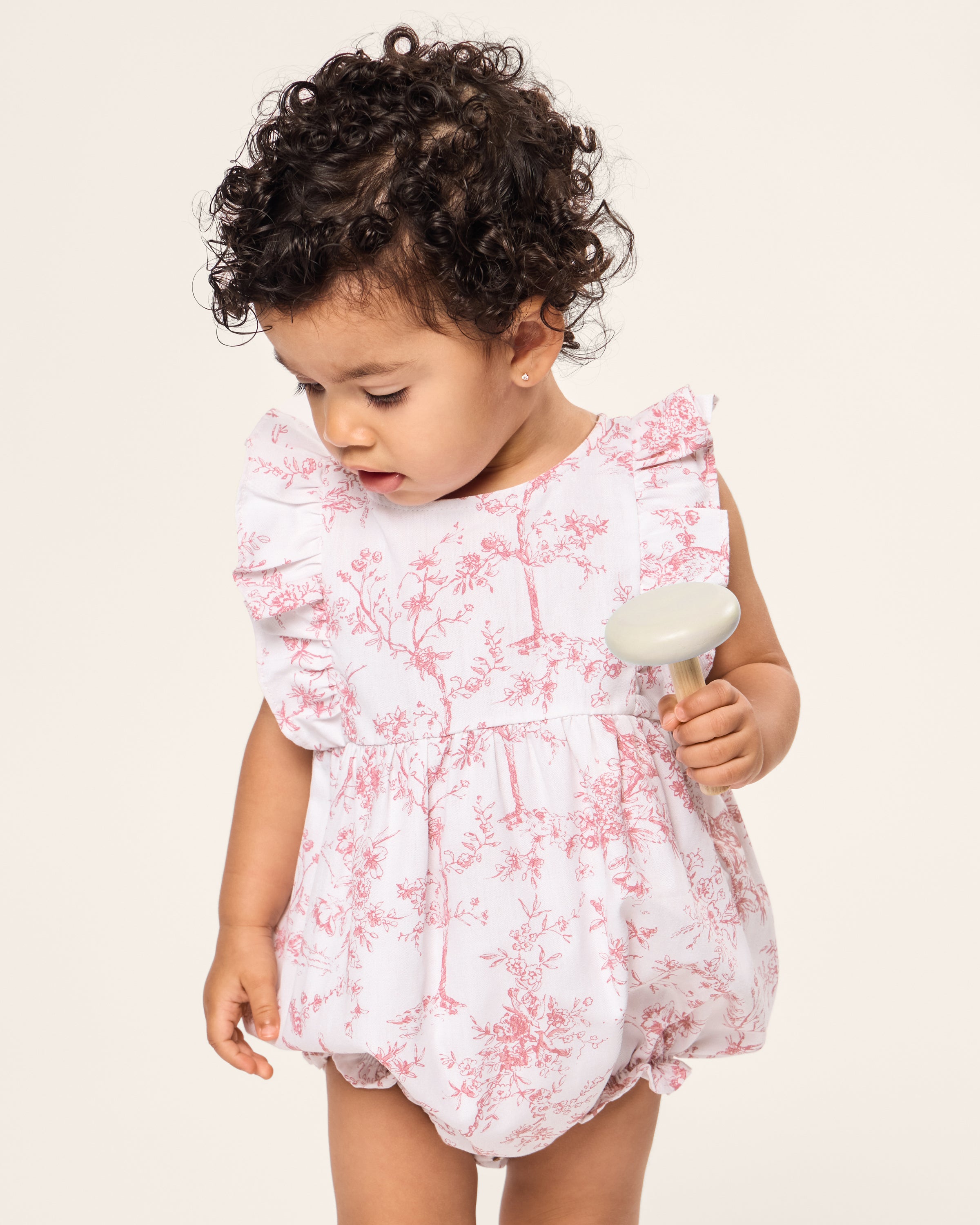 Petite Plume Baby's Twill Ruffled Romper in Timeless Toile 0/3 Months Petite Plume Baby's Twill Ruffled Romper in Timeless Toile 0/3 Months