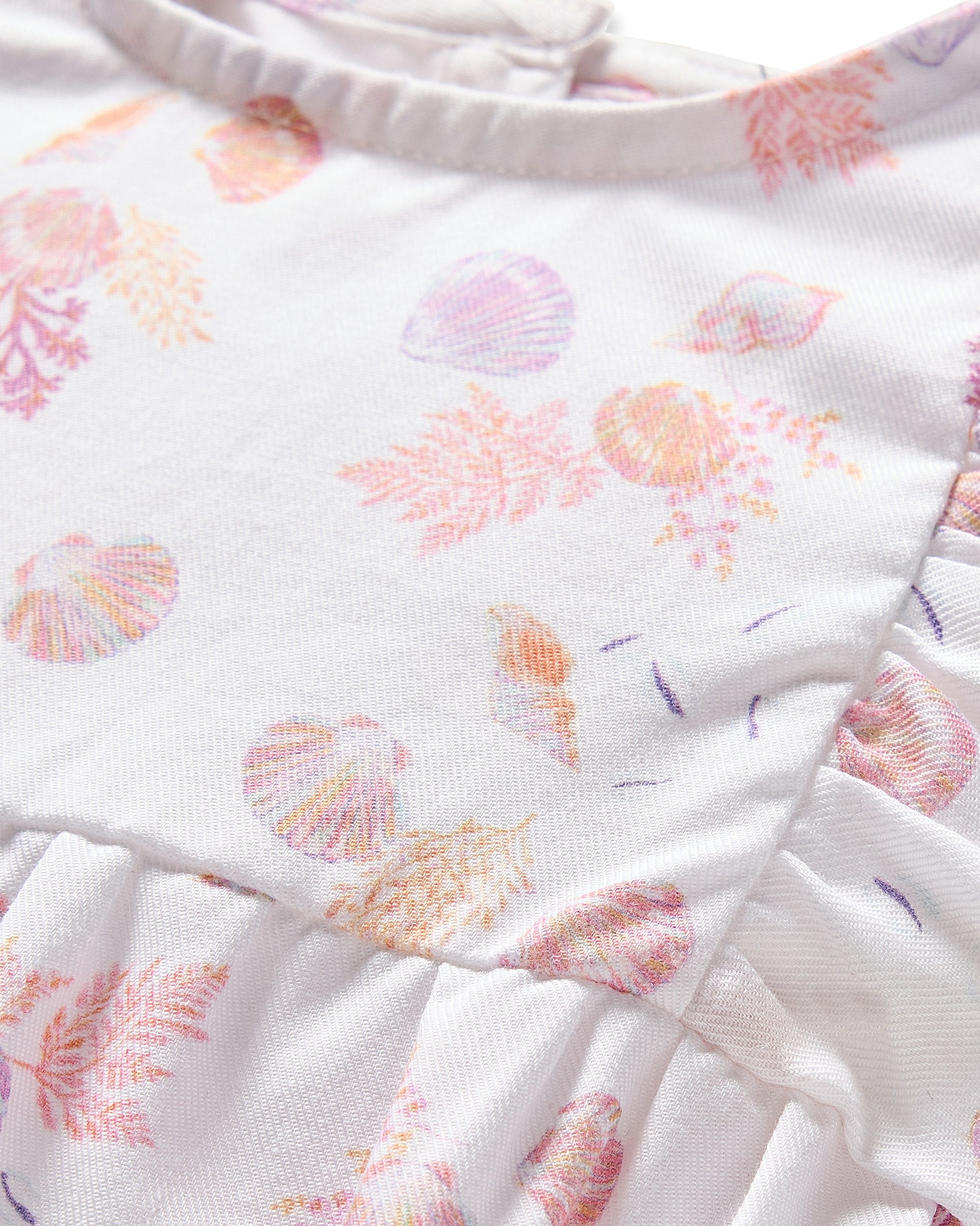 Baby's Twill Ruffled Romper in Flamingos in Seashell Splendor#Color_Seashell Splendor