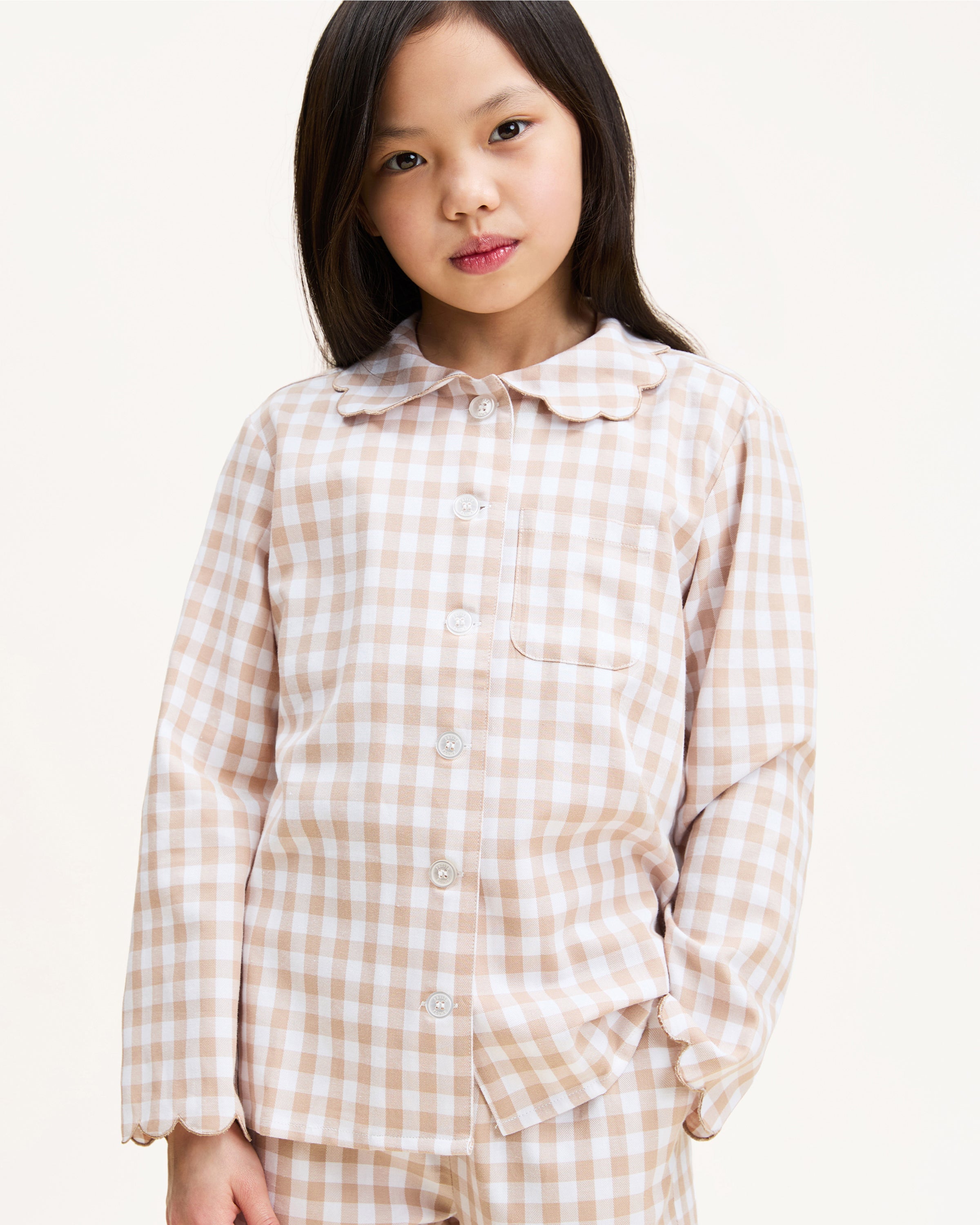 Kid's Twill Colette Pajama Set in Camel Gingham