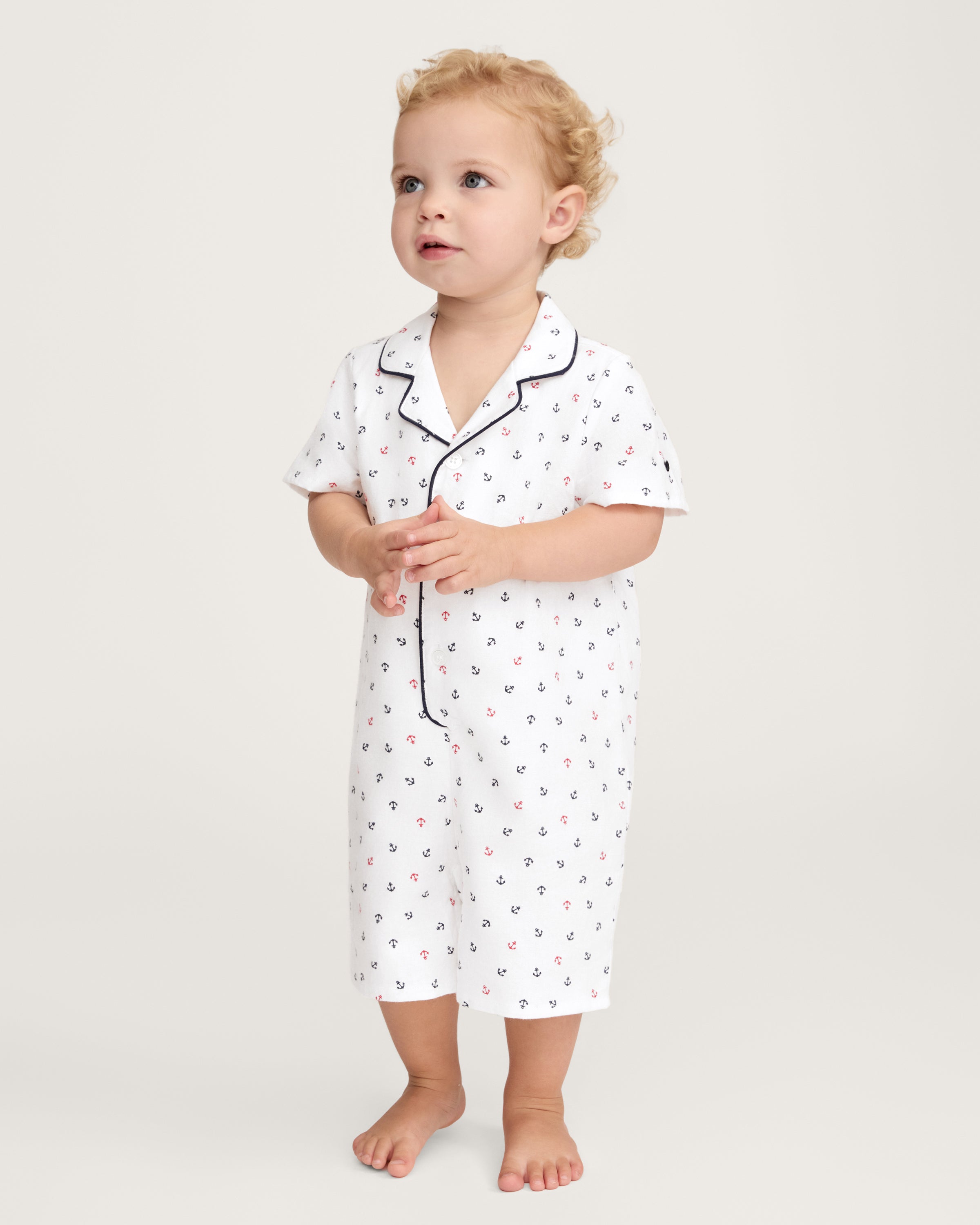 Baby's Twill Summer Romper in Anchors Away White