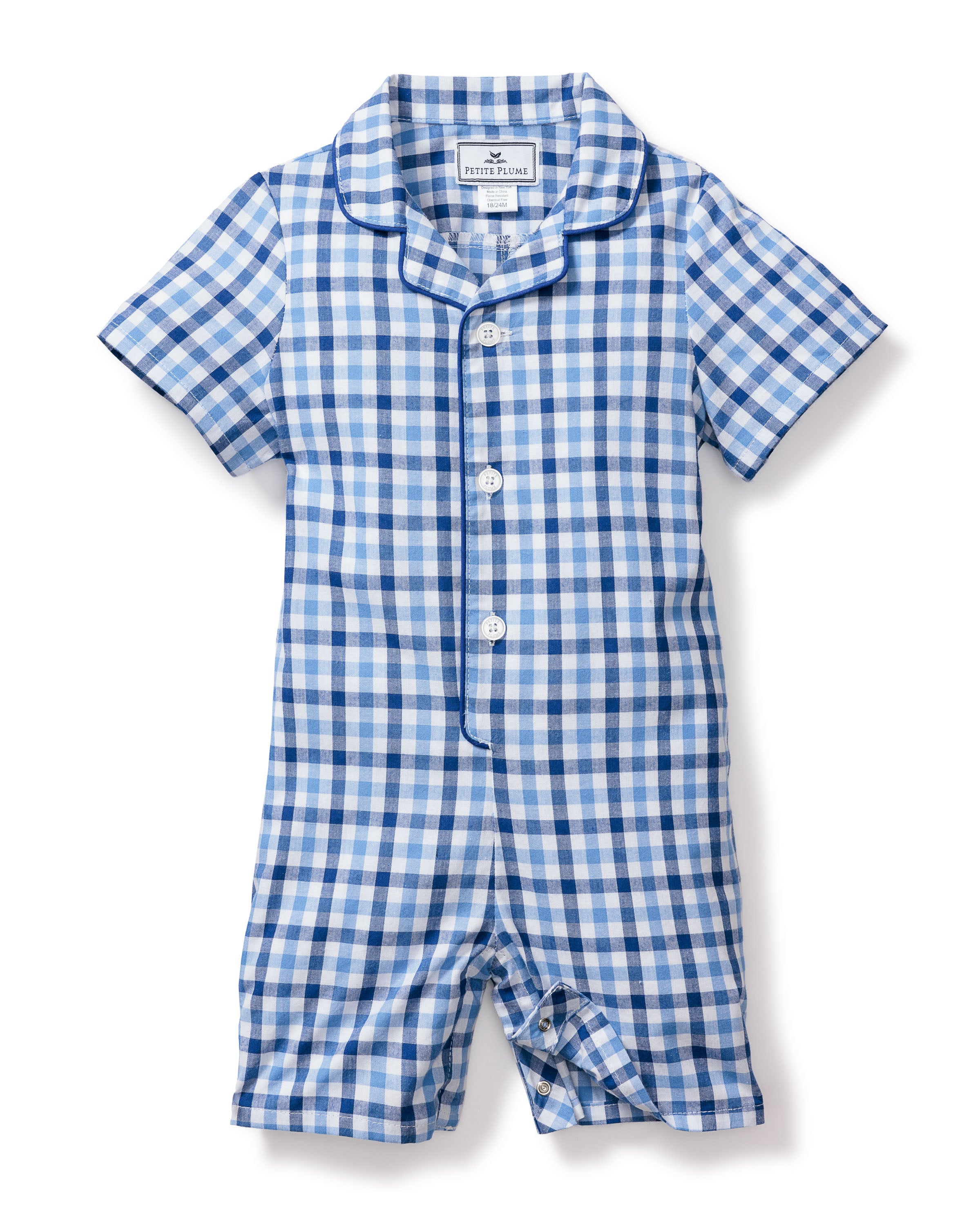 Baby's Twill Summer Romper in Pink Gingham  in Royal Blue Gingham#Color_Royal Blue Gingham
