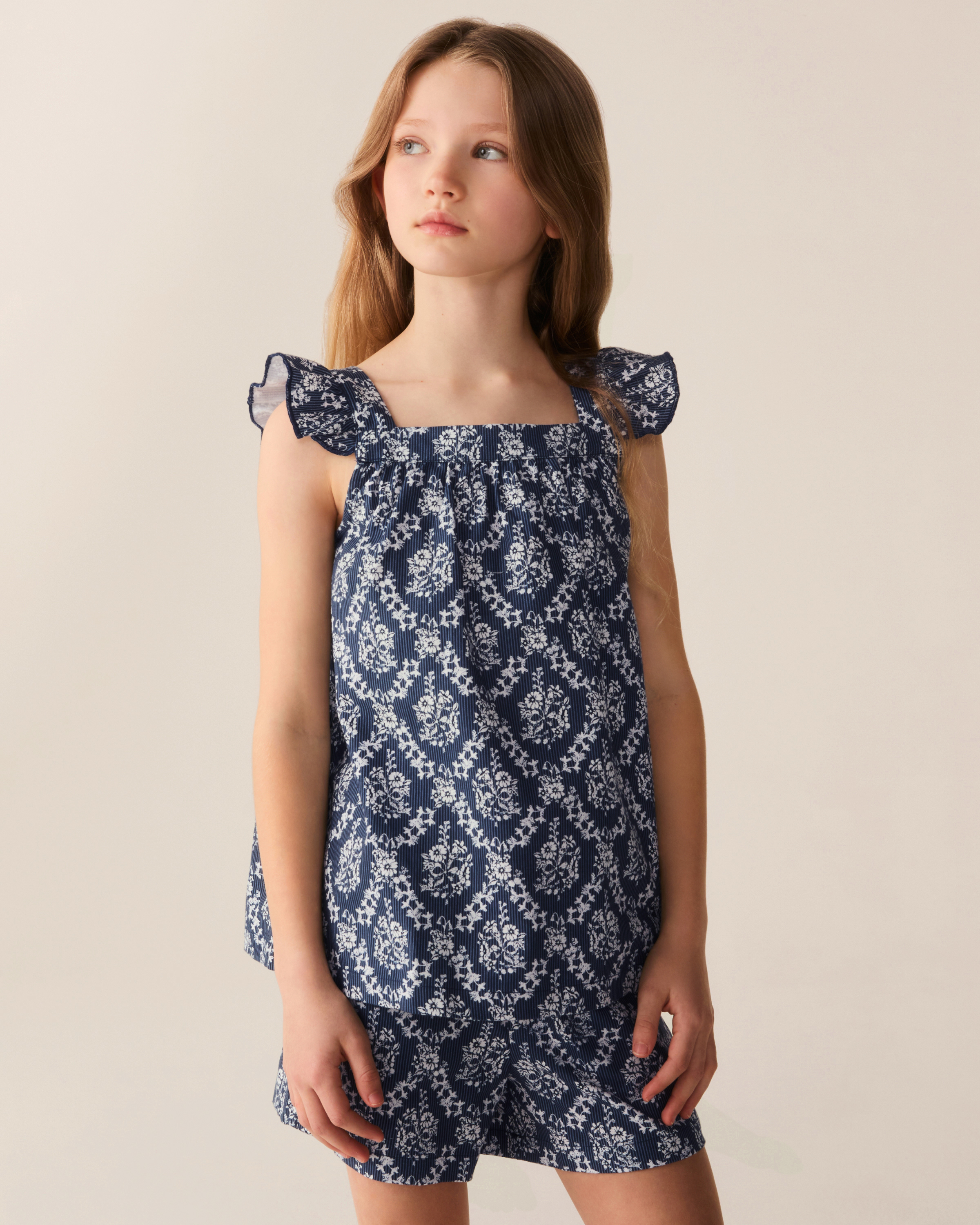 Girl's Twill Clara Short Set in Innkeeper Trellis
