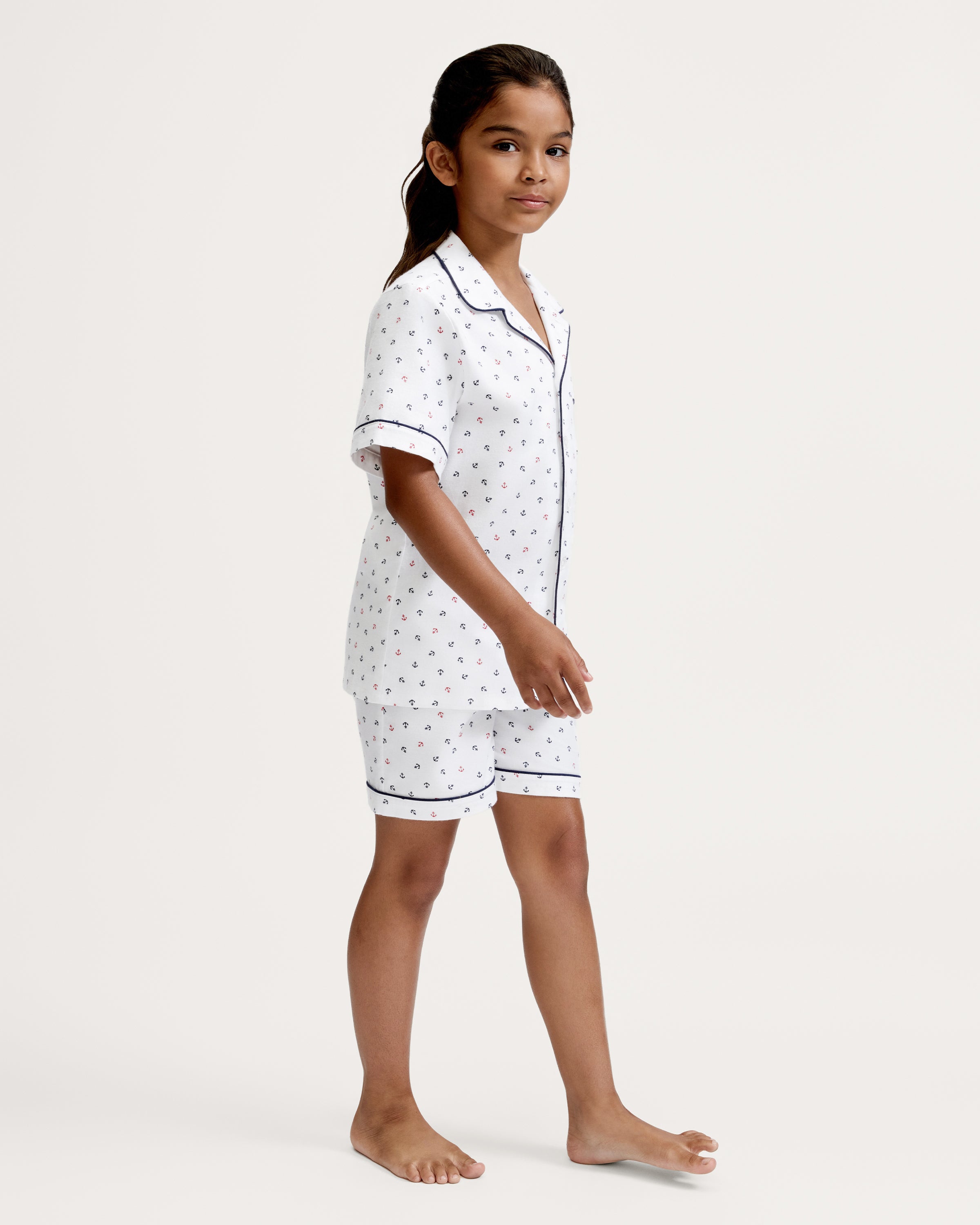 Kid's Twill Pajama Short Set in Anchors Away White