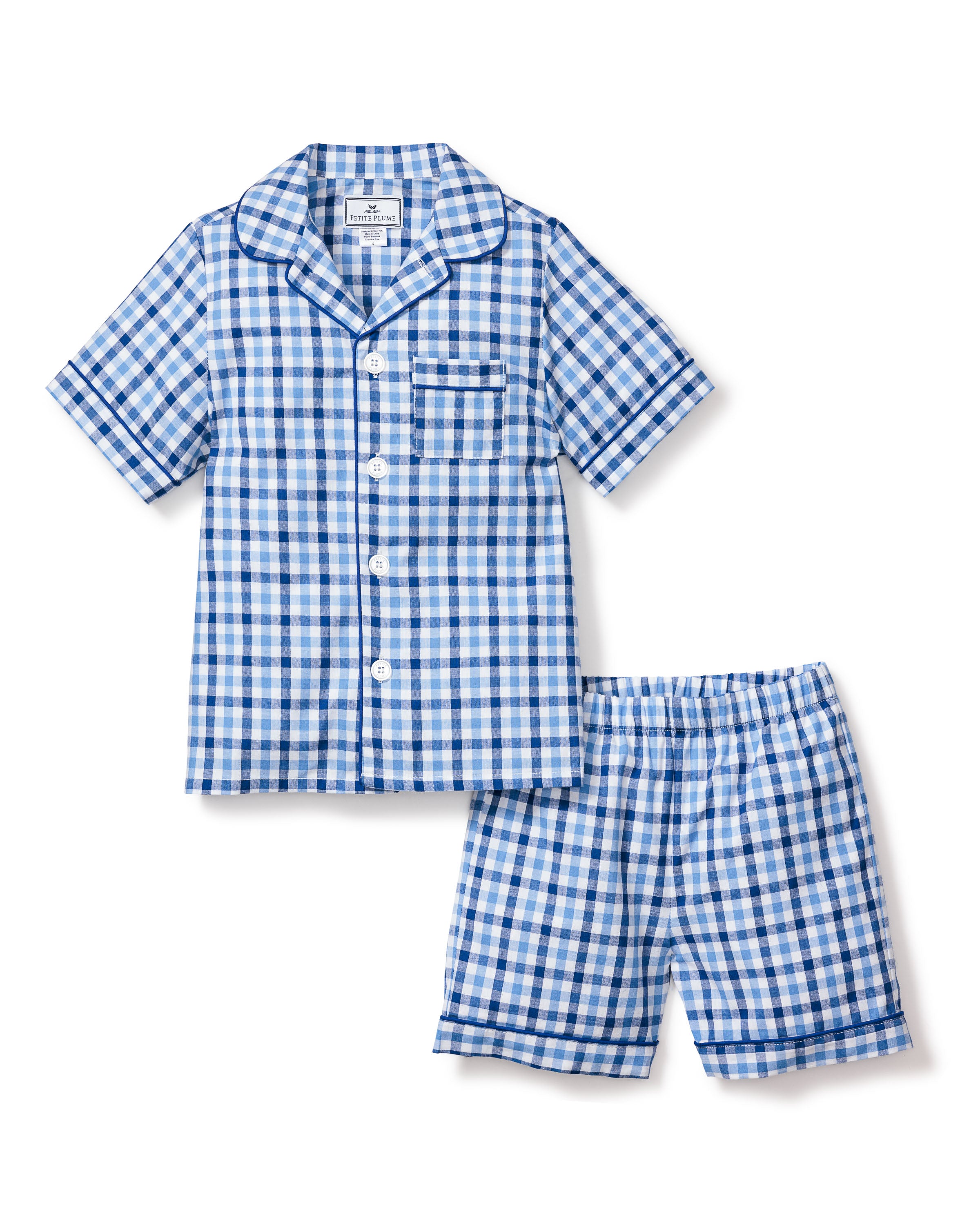 Kid's Twill Short Set in Navy Gingham in Royal Blue Gingham#Color_Royal Blue Gingham