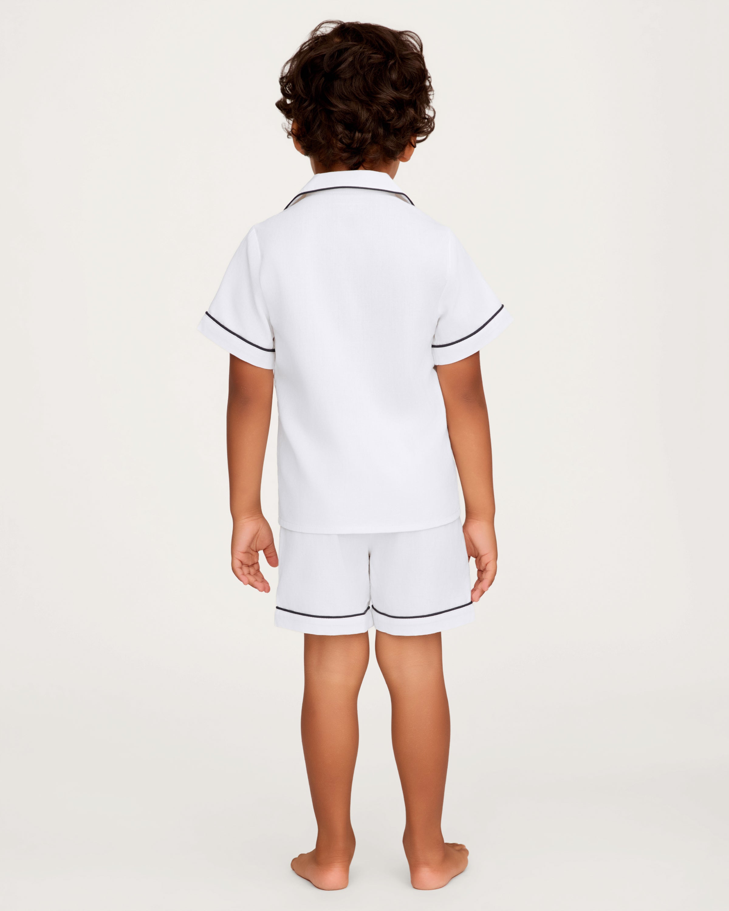 Kid's Twill Pajama Short Set in White with Yacht Club Embroidery