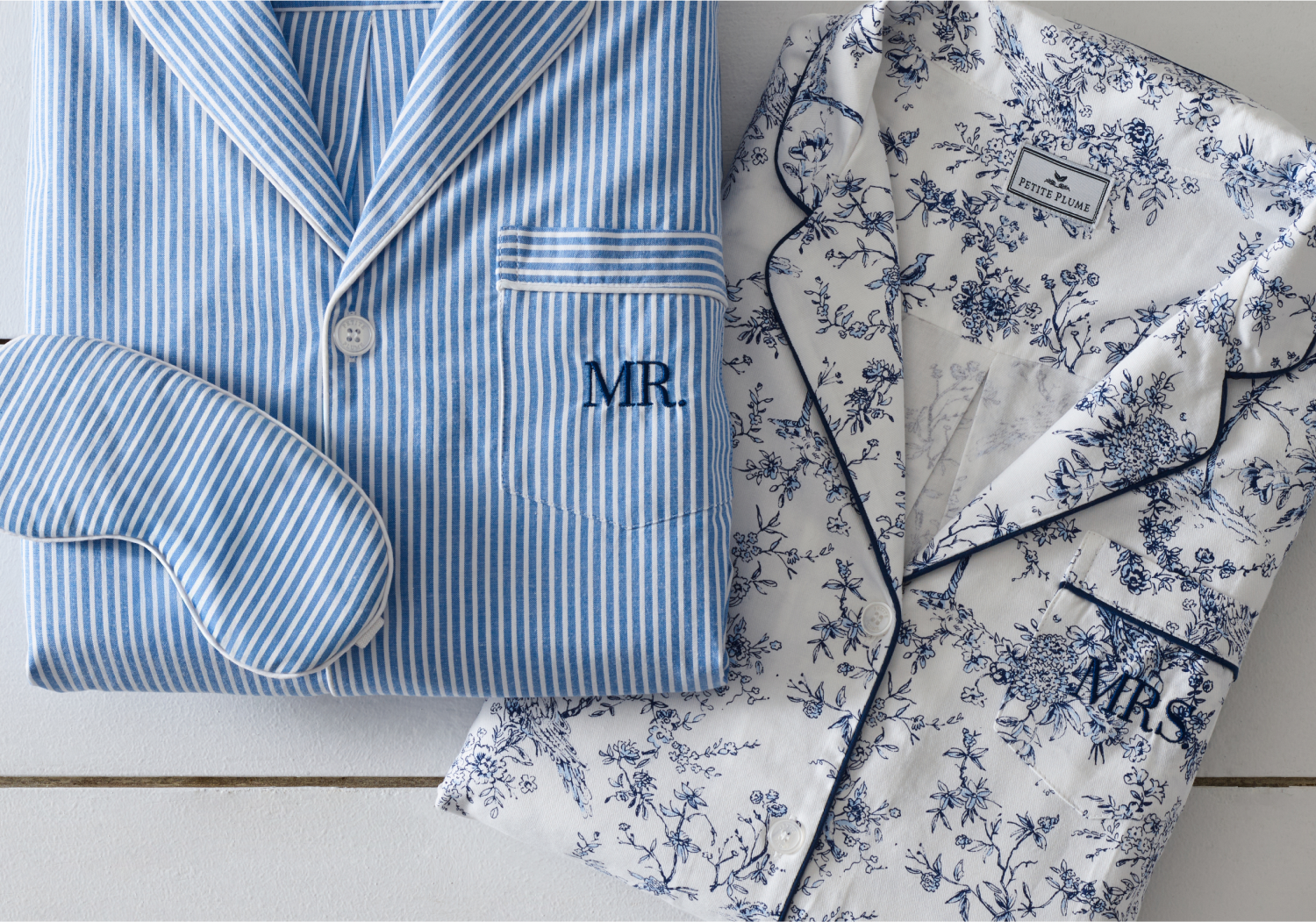 Blue and white pajama tops