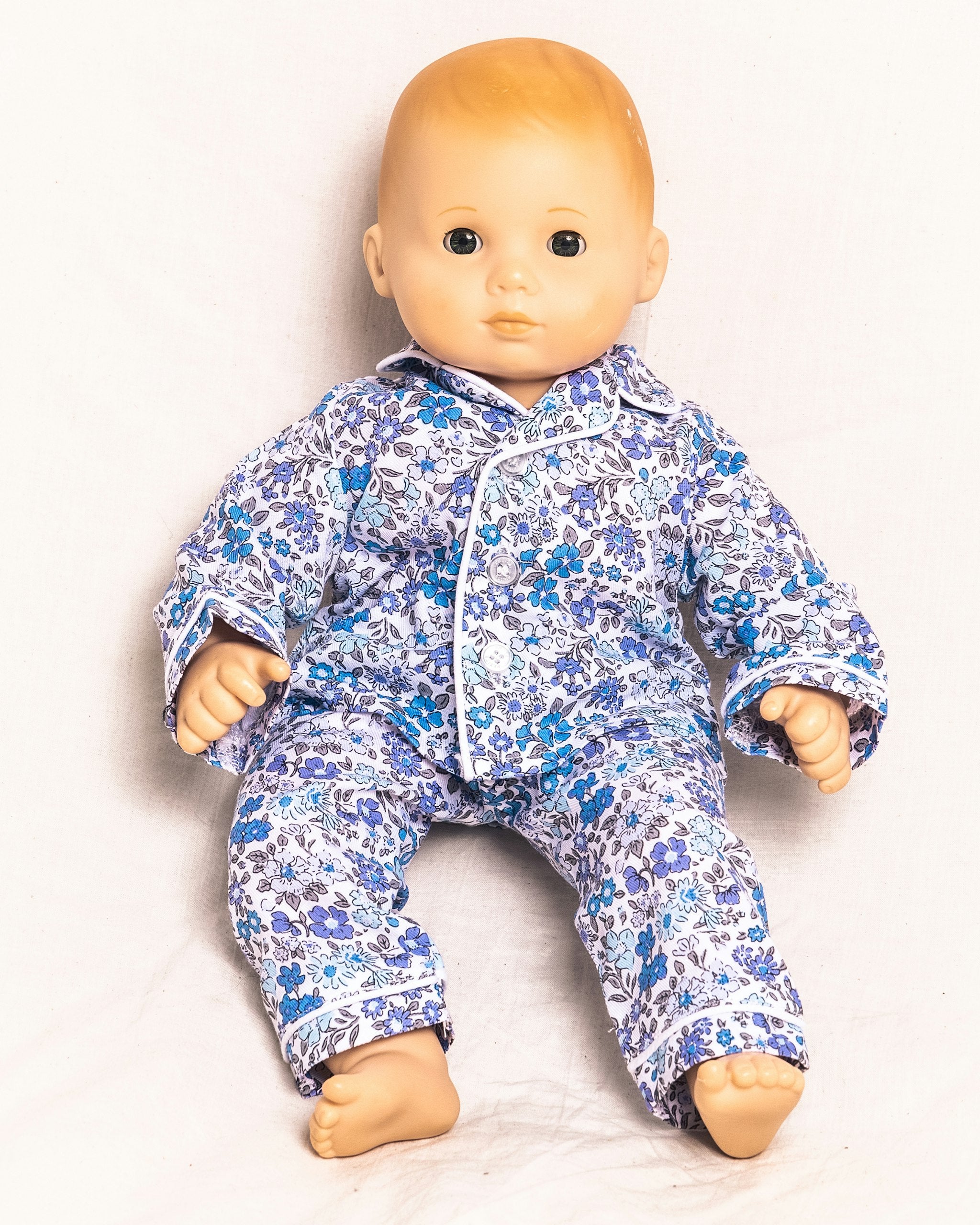 Kid's Twill Doll Pajamas in Petite Petals in Fleur D'Azur#Color_Fleur D'Azur