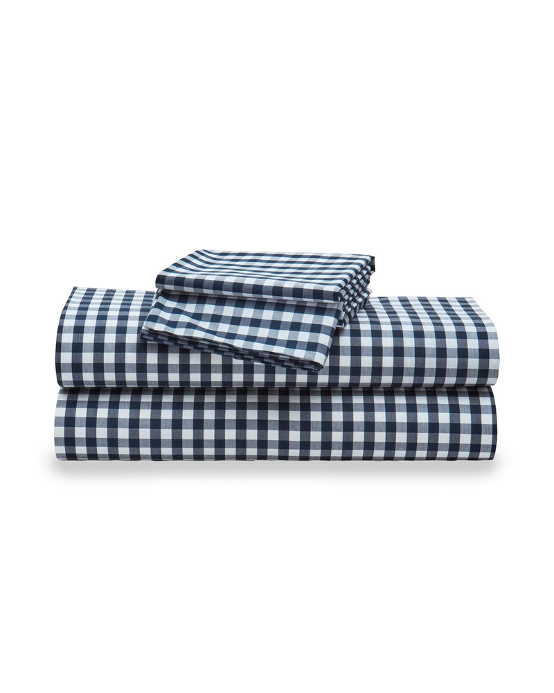 Luxe Premium Cotton Navy Gingham Bed Sheets Petite Plume