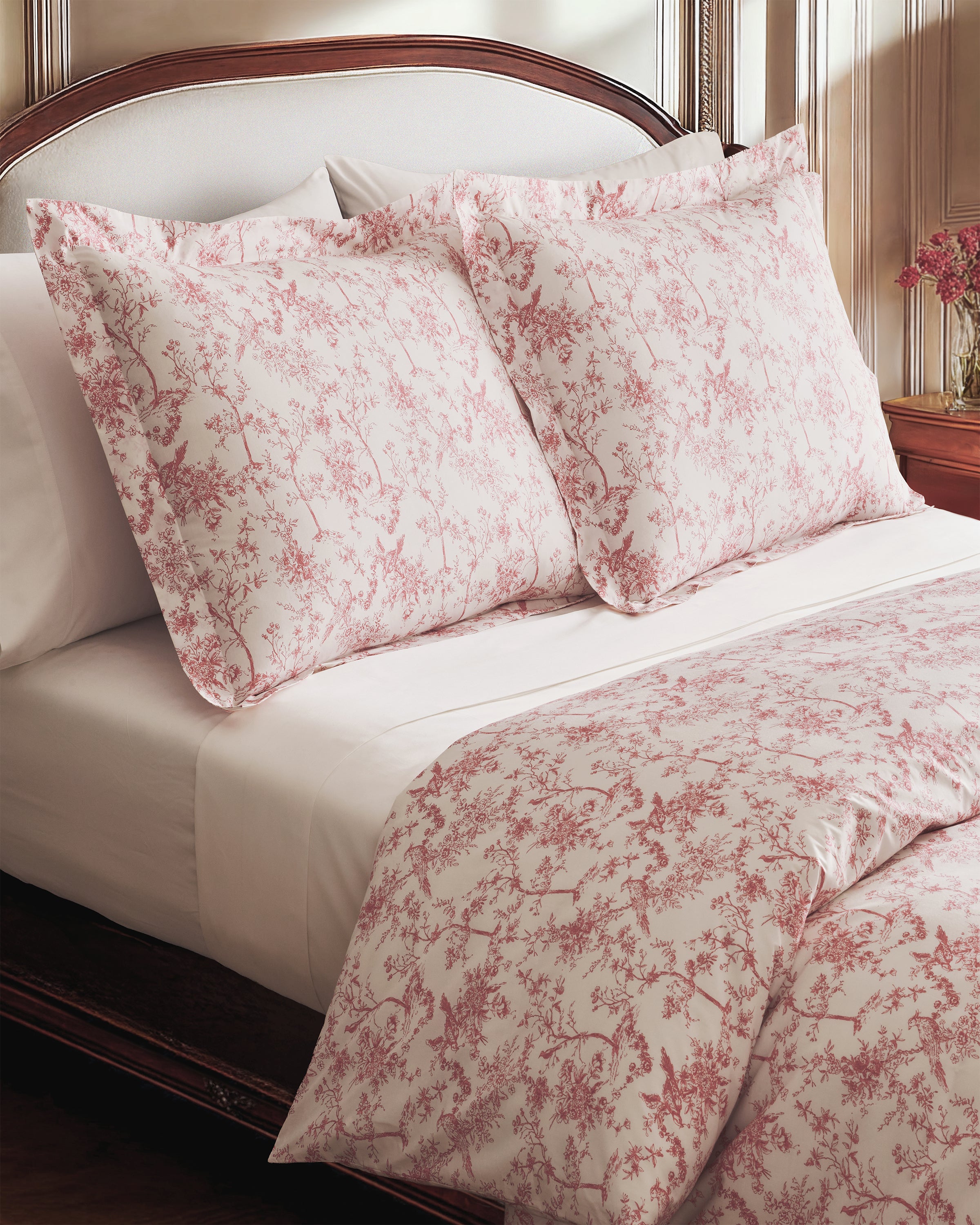 Luxe Premium Percale Duvet Set in Pink Timeless Toile