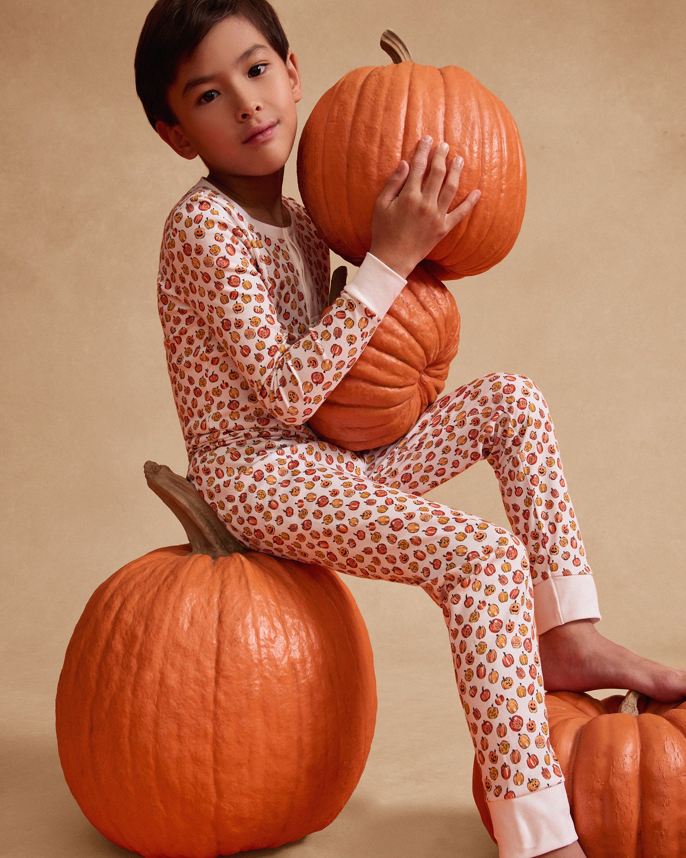 Kid's Pima Snug Fit Pajama Set in Pumpkin Patch