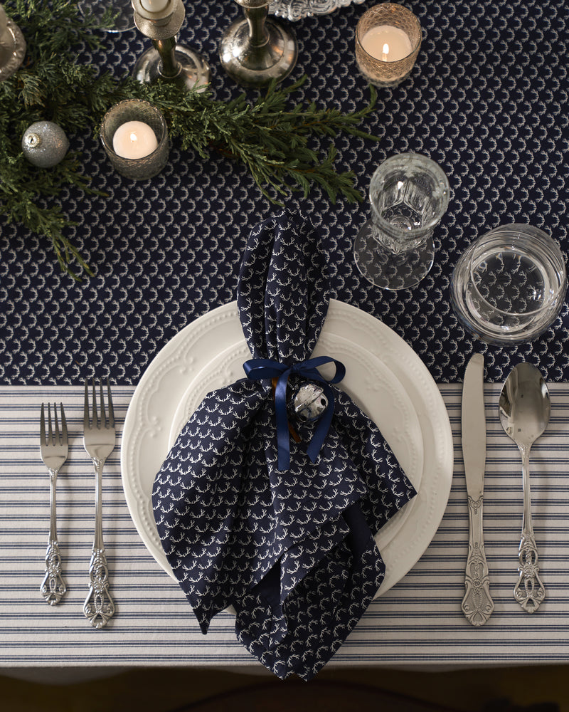 Signature Navy French Ticking Table Linen