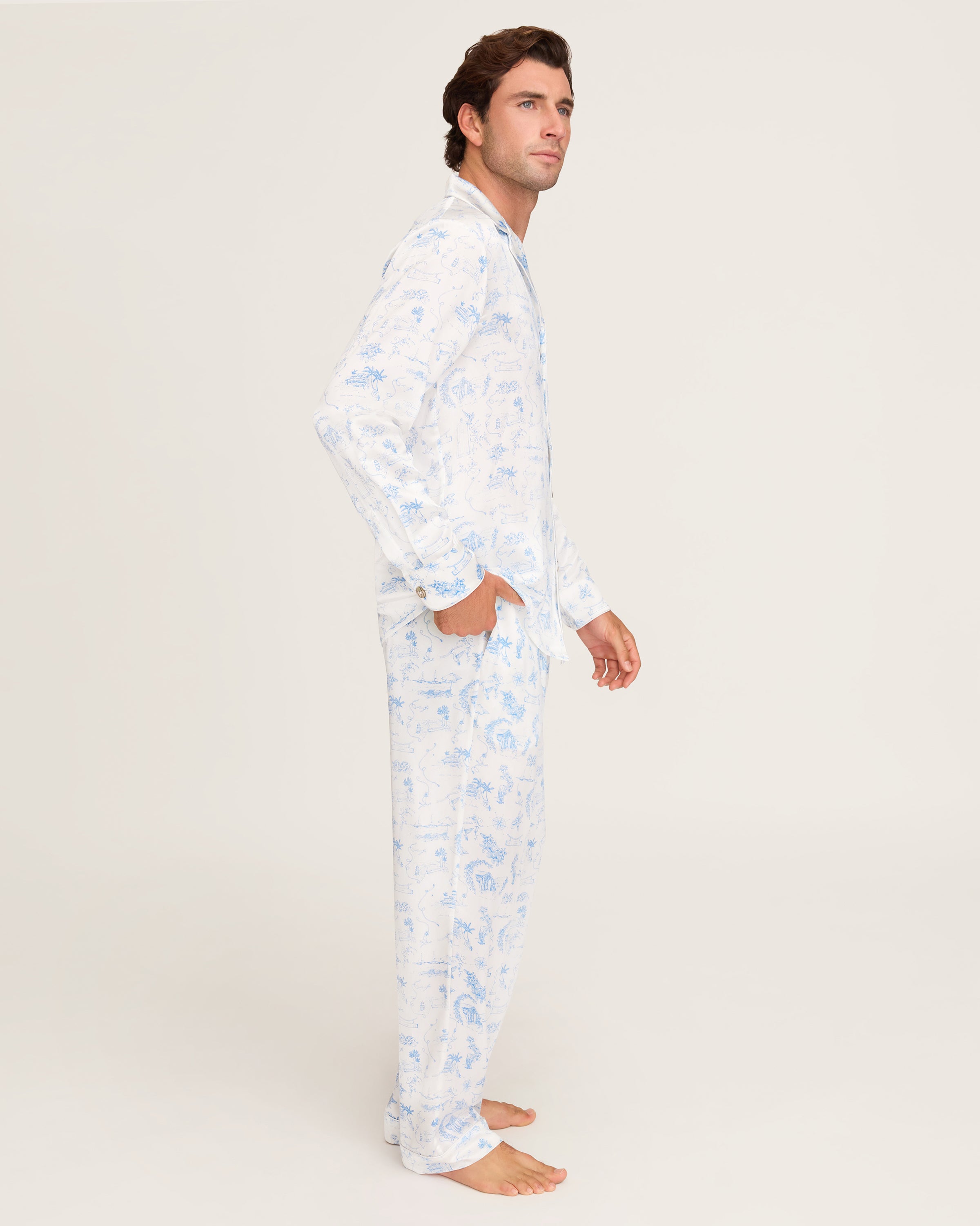 Petite Plume x Eden Rock Blue Reverie Men's Silk Pajama Set