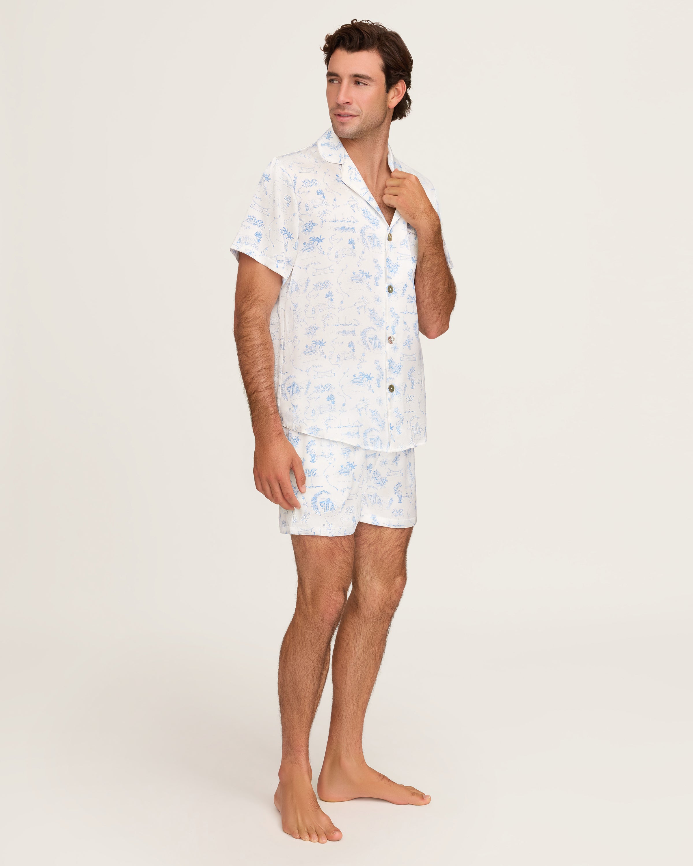 Petite Plume x Eden Rock Blue Reverie Men's Silk Short Set