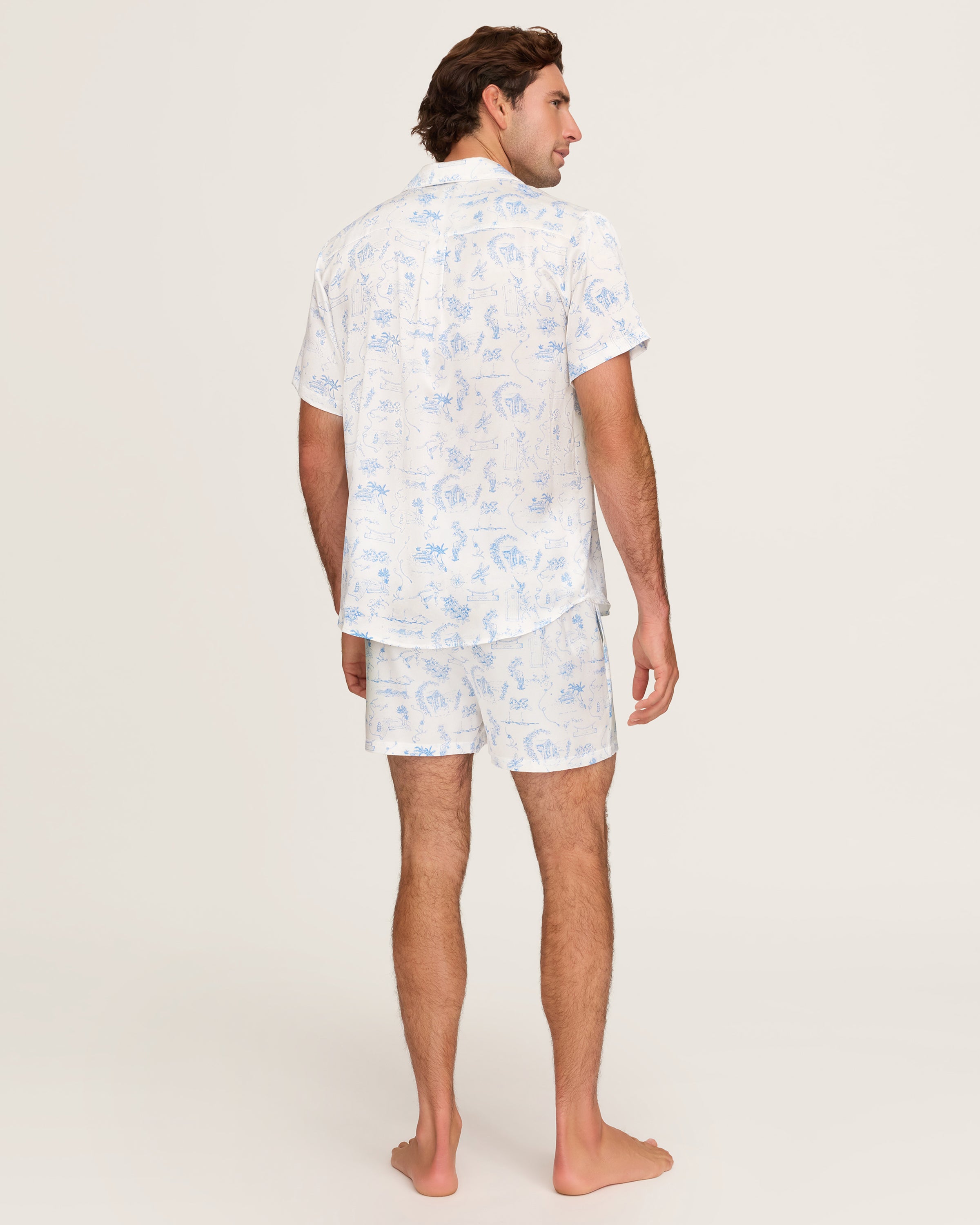 Petite Plume x Eden Rock Blue Reverie Men's Silk Short Set