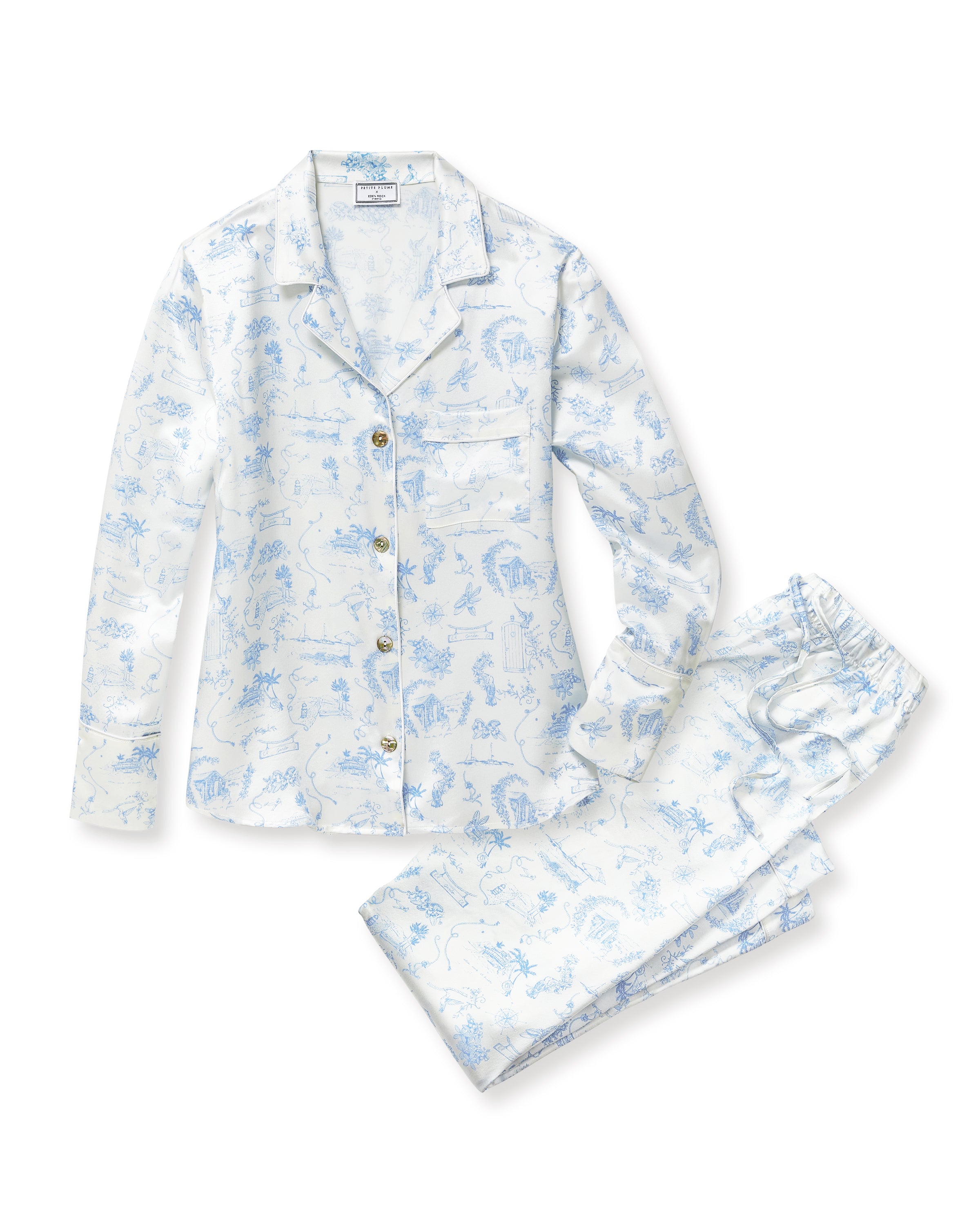 Petite Plume x Eden Rock Blue Reverie Women's Silk Pajama Set