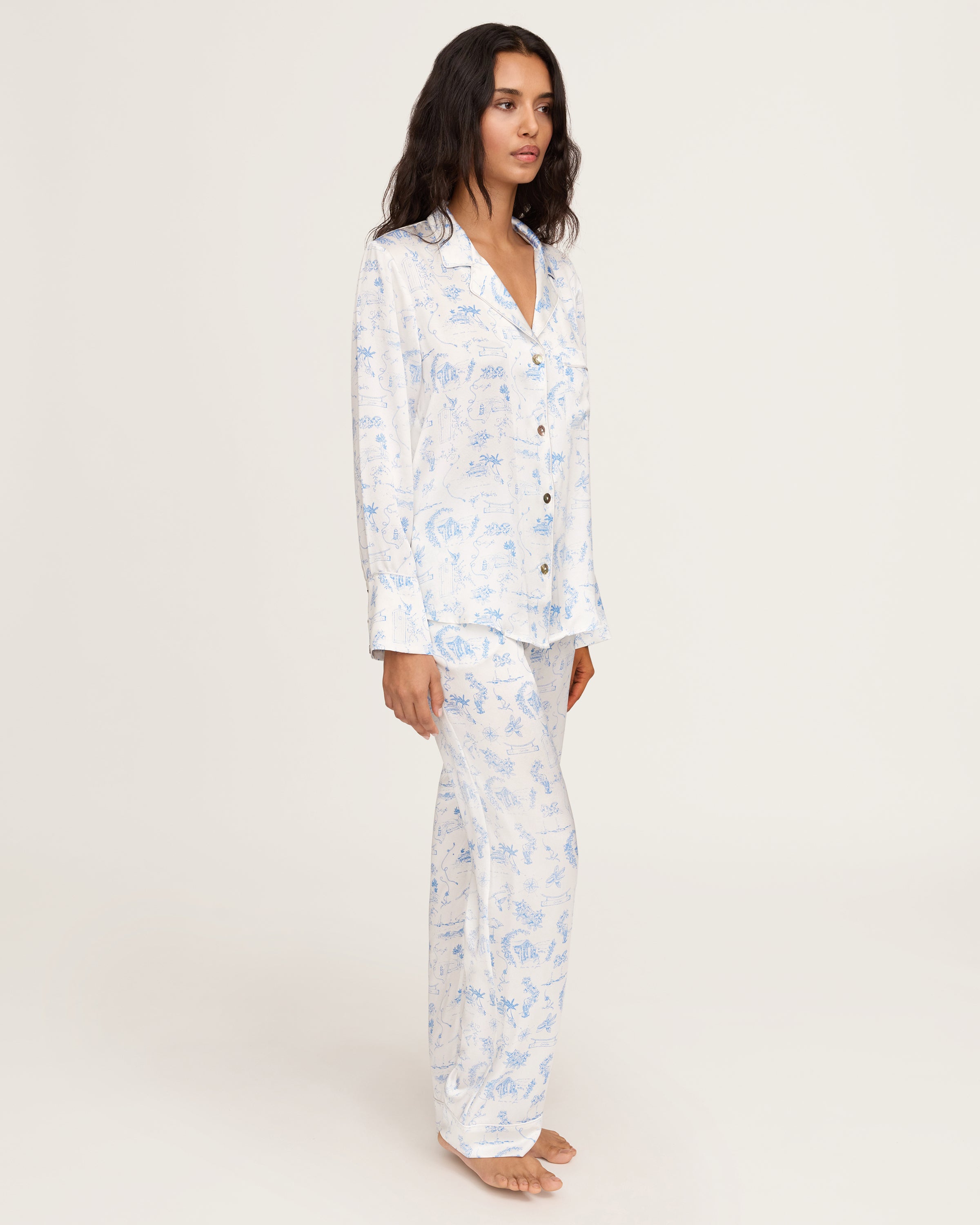 Petite Plume x Eden Rock Blue Reverie Women's Silk Pajama Set